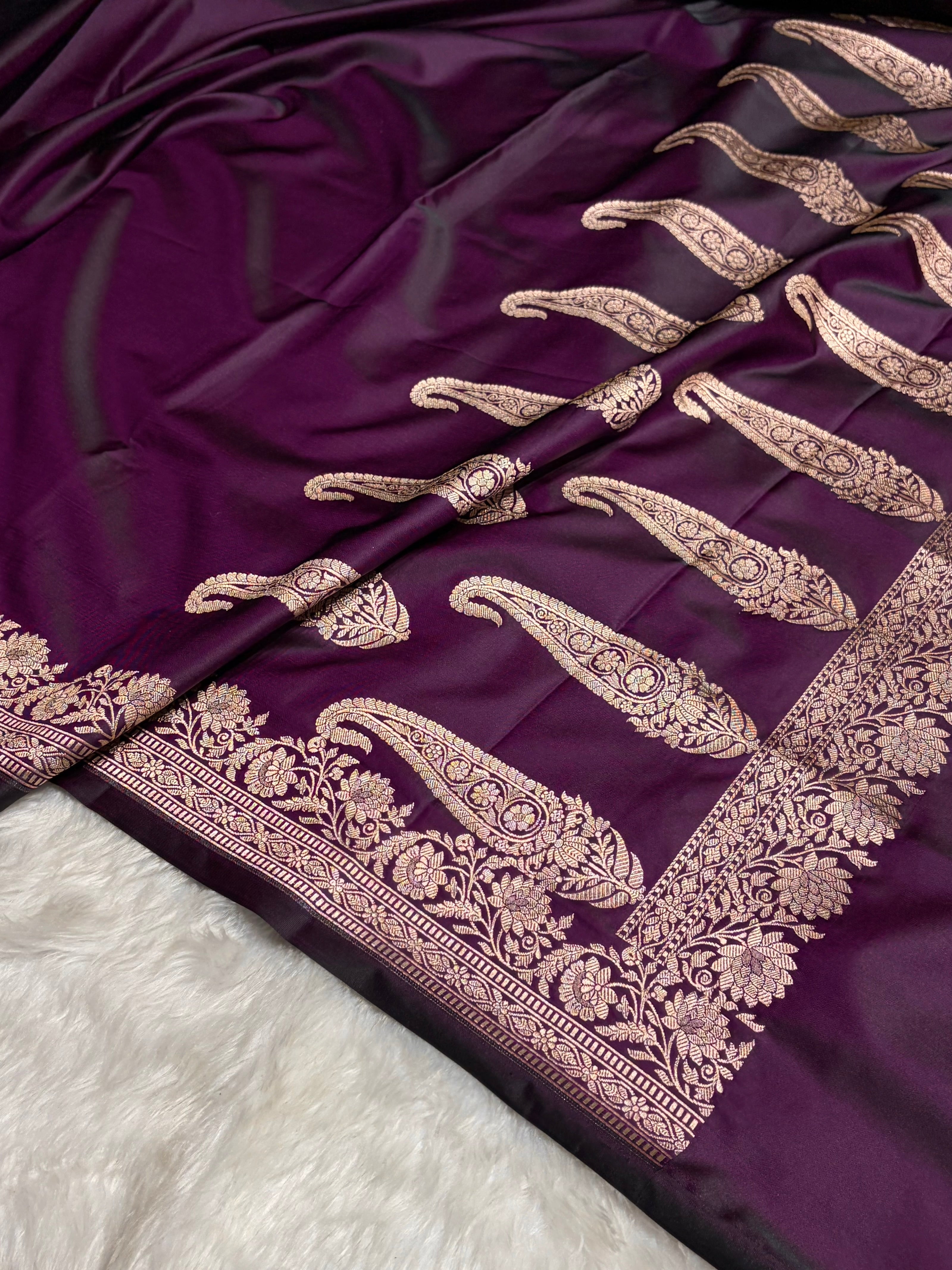 Dark Purple Boota With Floral Border Mashru Silk Saree MSM-94