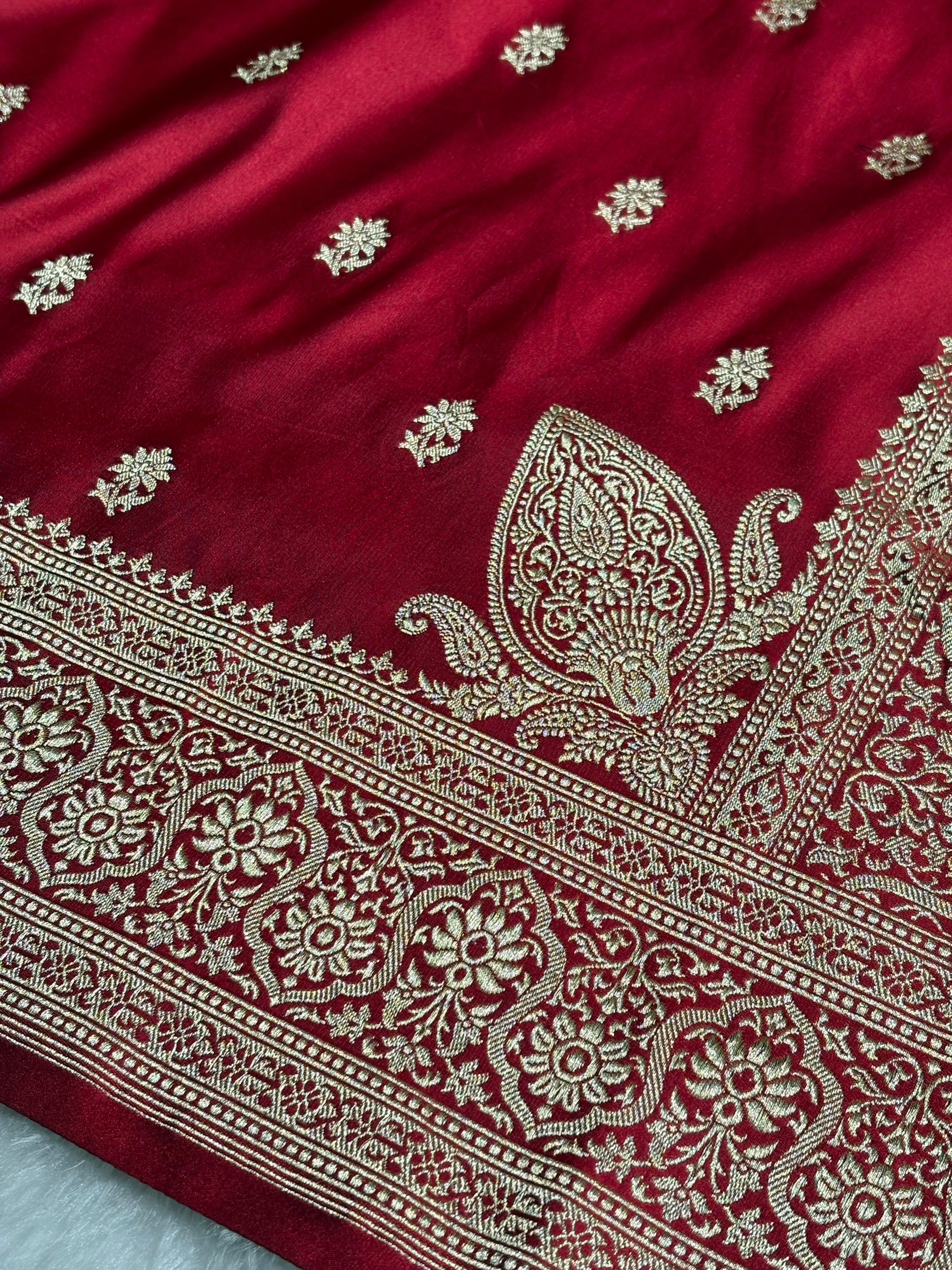 Maroon Floral Booti Katan Silk Saree SK62