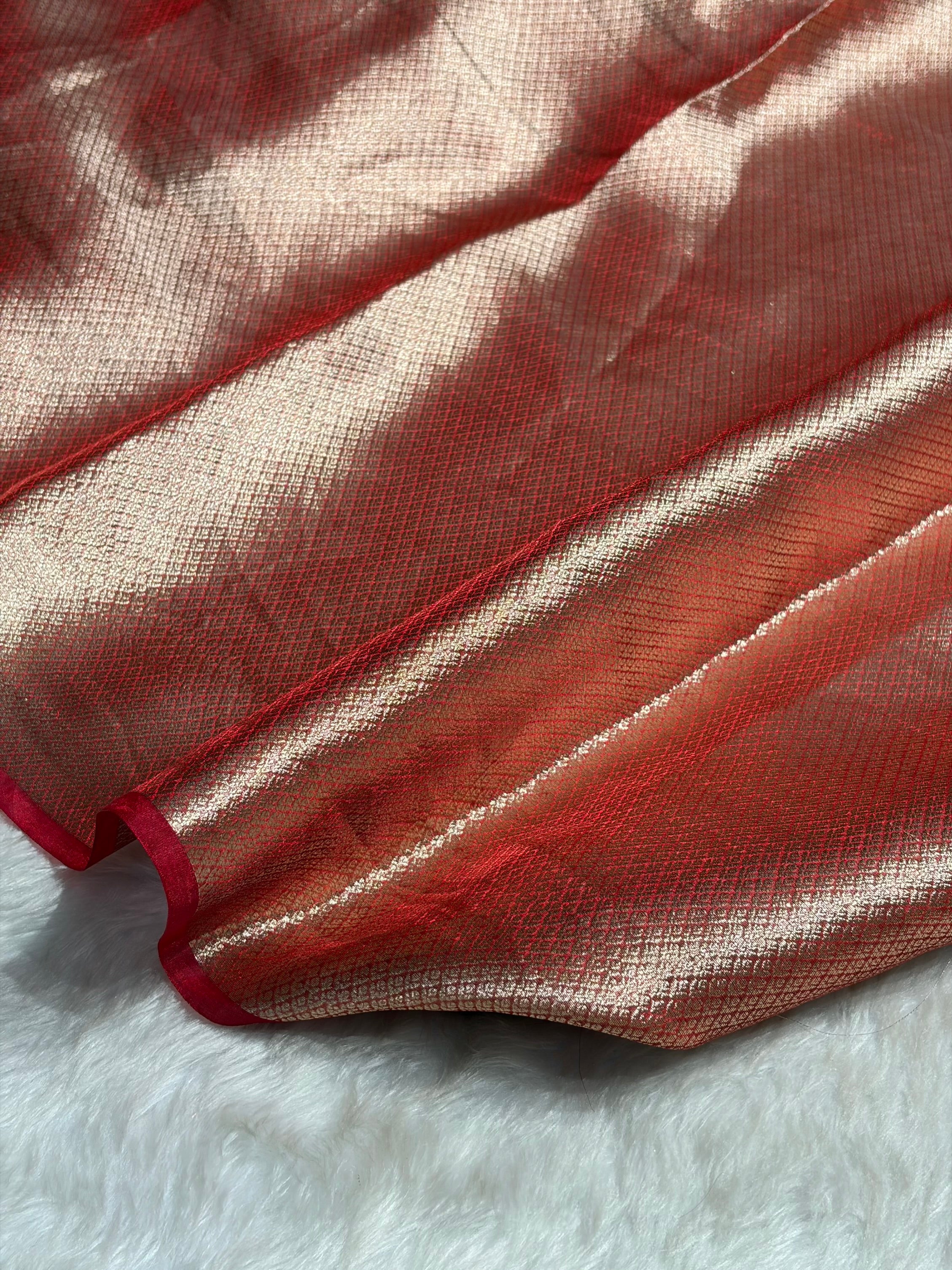 Red Shade Pure Tissue Silk Saree with Gota Patti PTGP-17