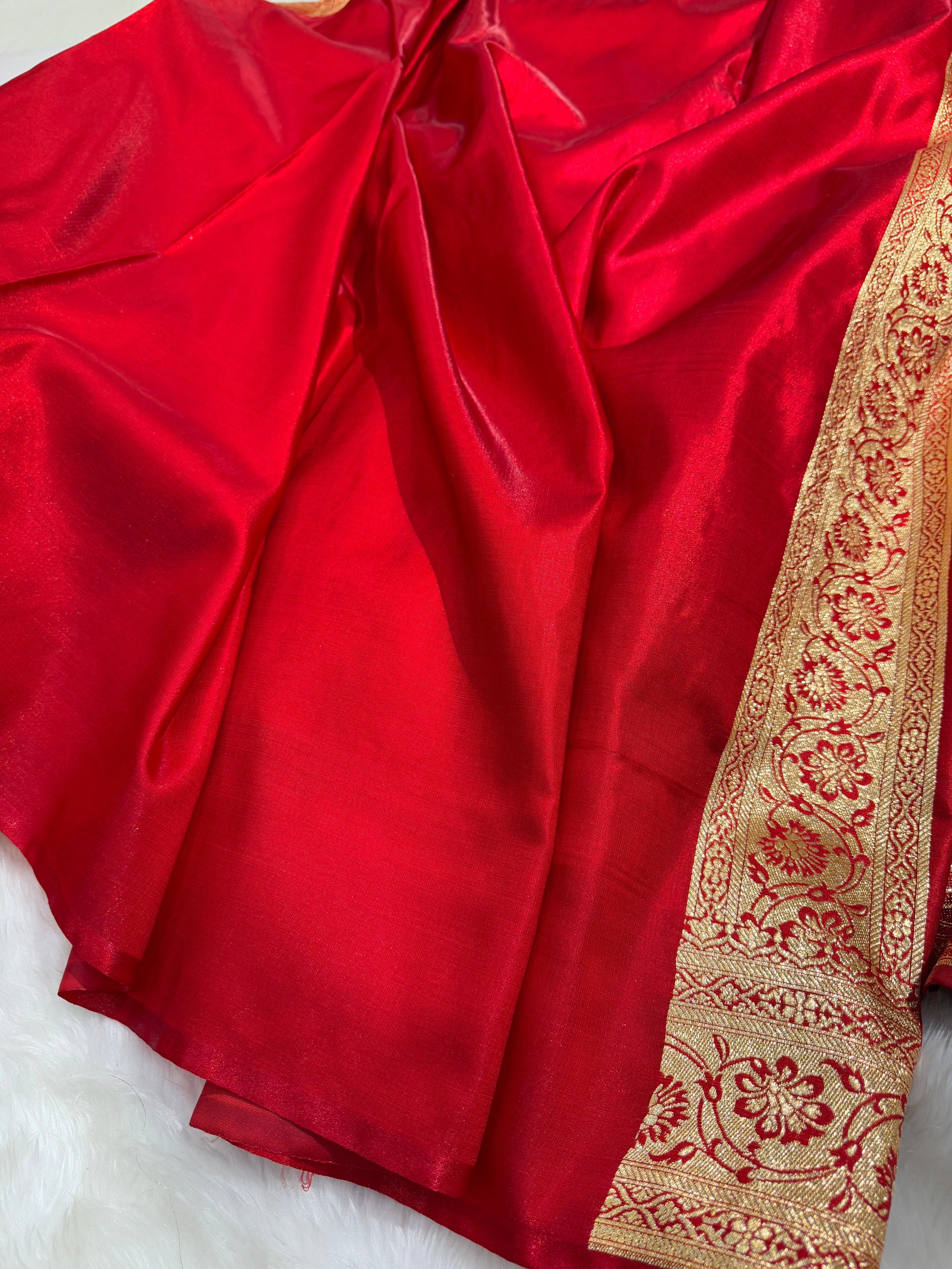 Satin Silk Booti Boota in Red Shades