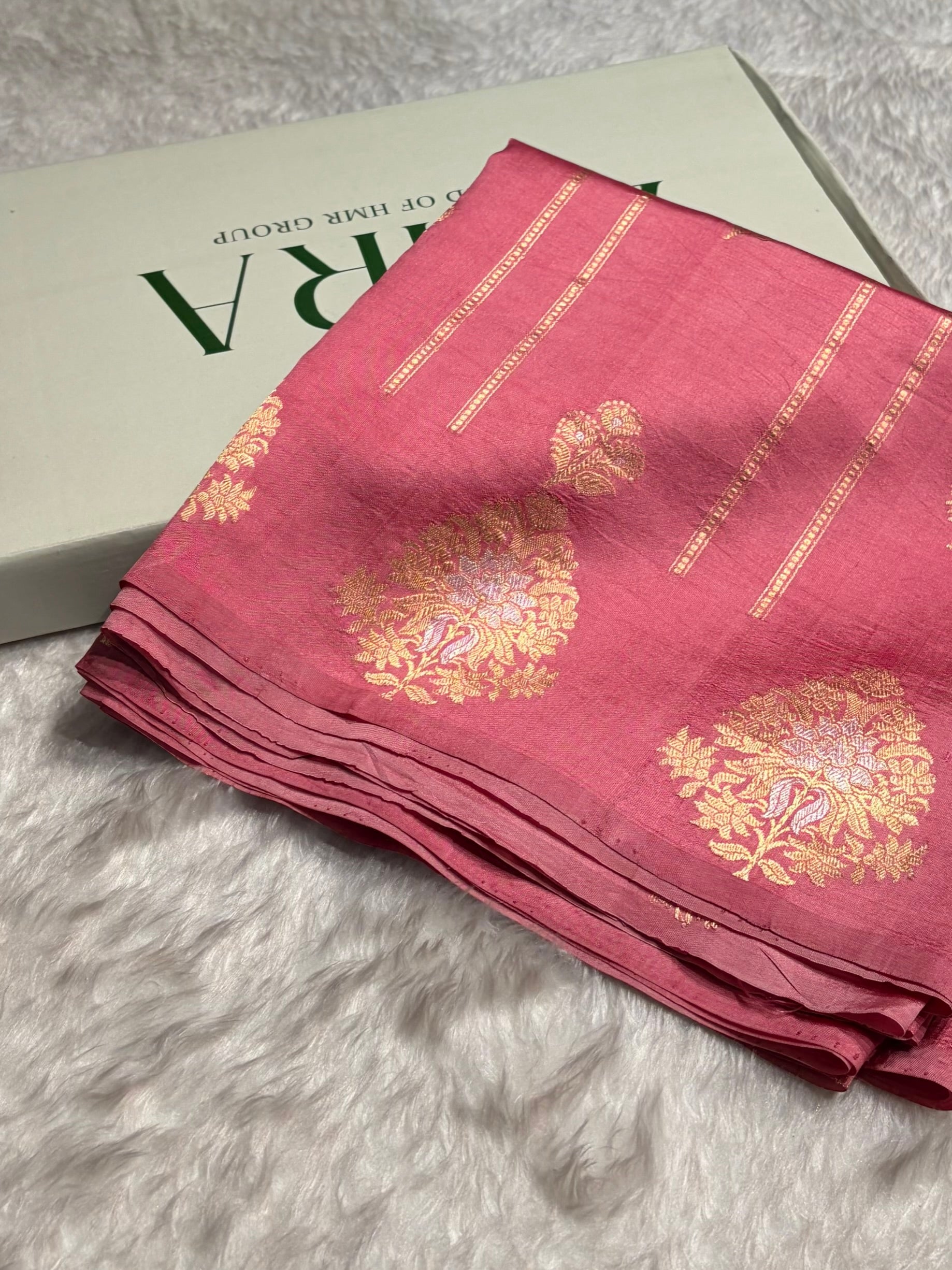 Strawberry Shades Banarasi Handwoven Pure Paper Katan Silk RM-66