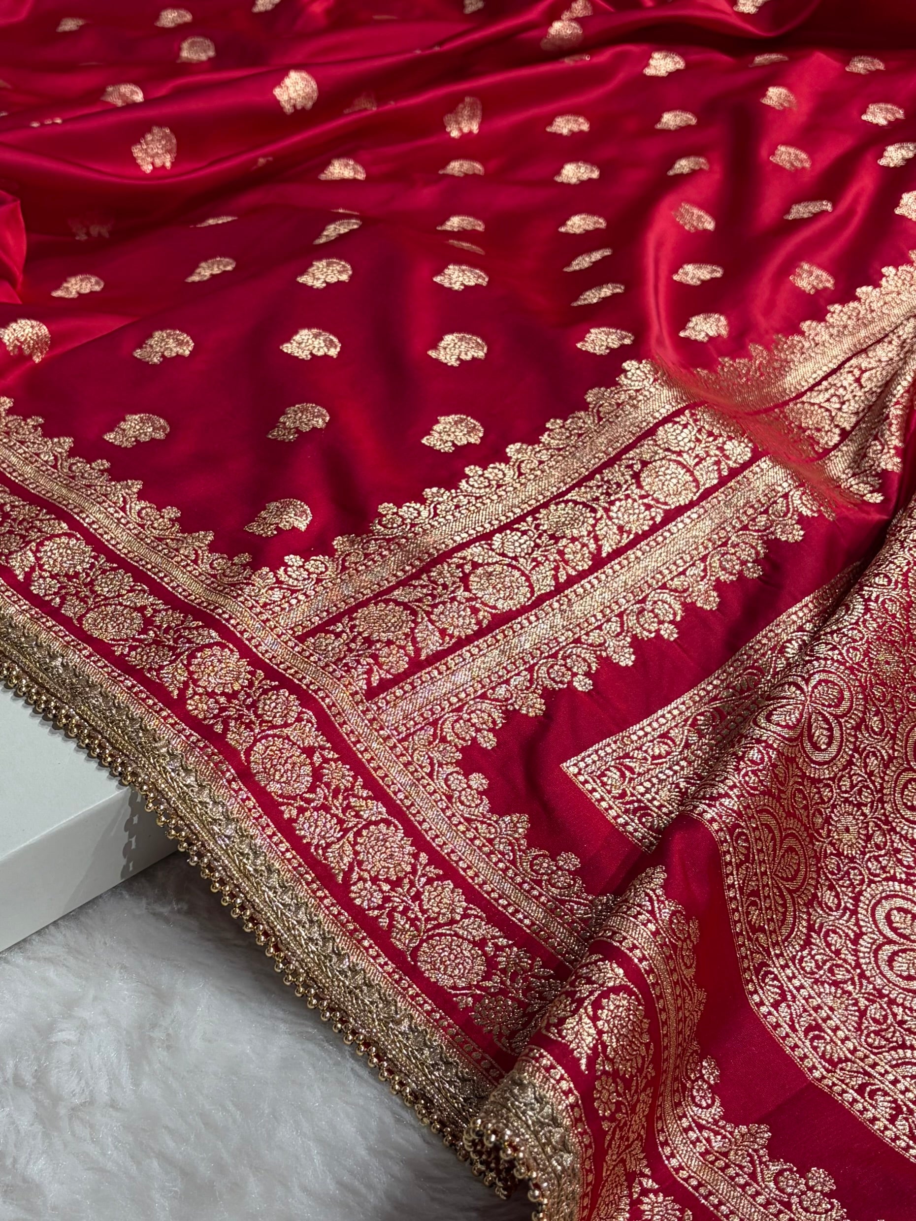 Cross Rani Booti Pattern With Gotta Patti Work Satin Katan Silk Saree SKGP49