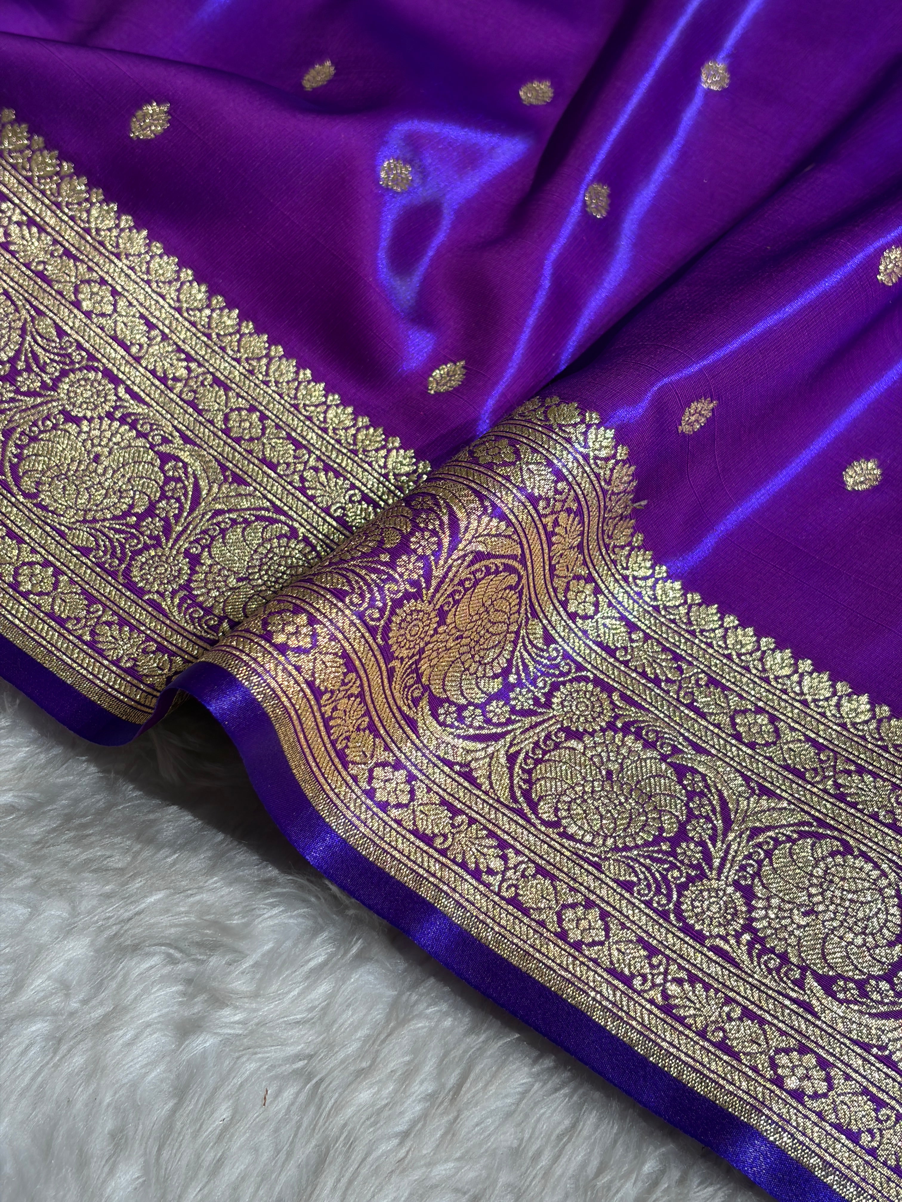 Banarasi Purple Shades Booti Pattern Banarasi Satin Silk Saree SS62
