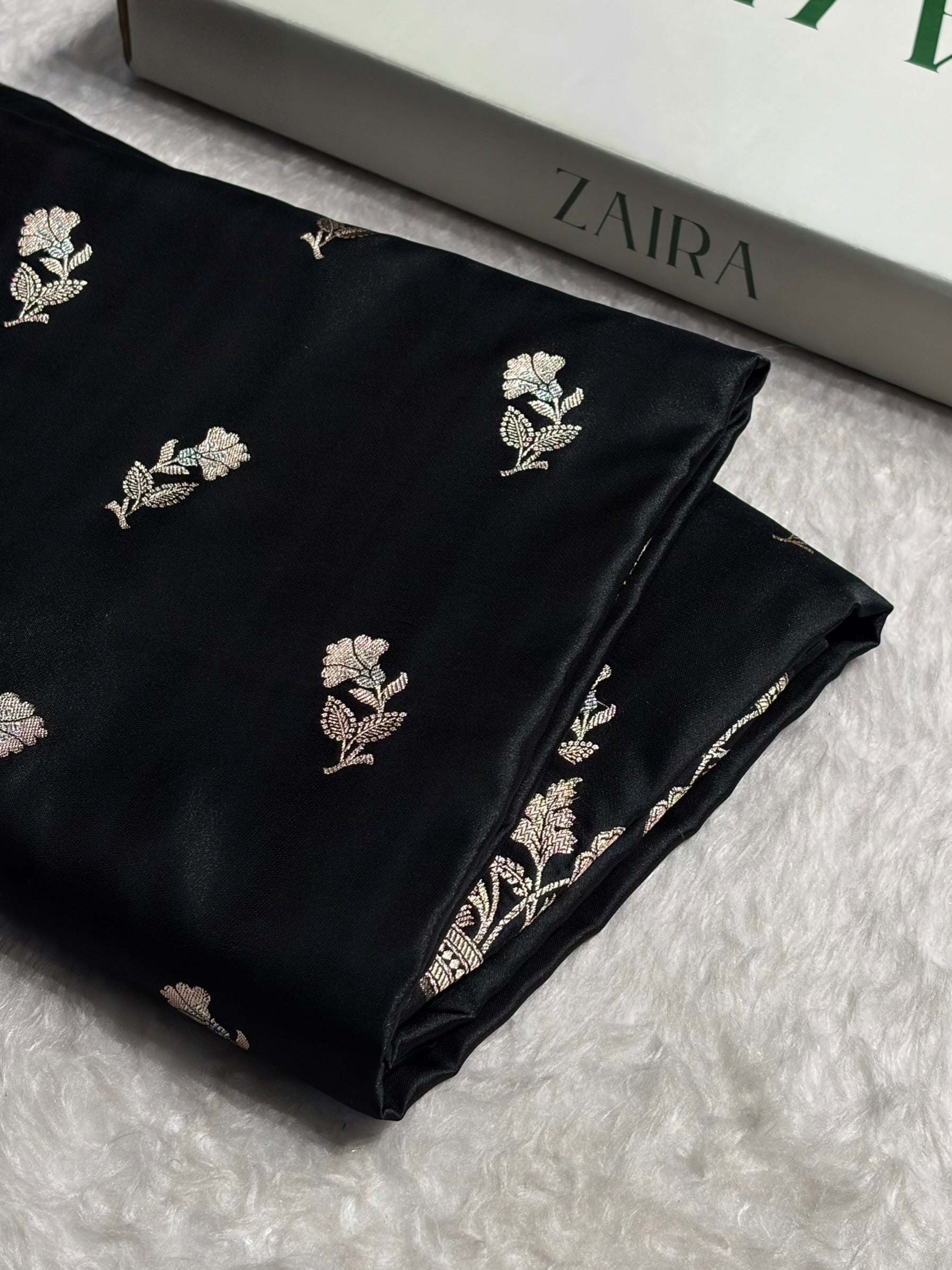 Banarasi Black Boota With Floral Border Mashru Silk Saree MSM-88