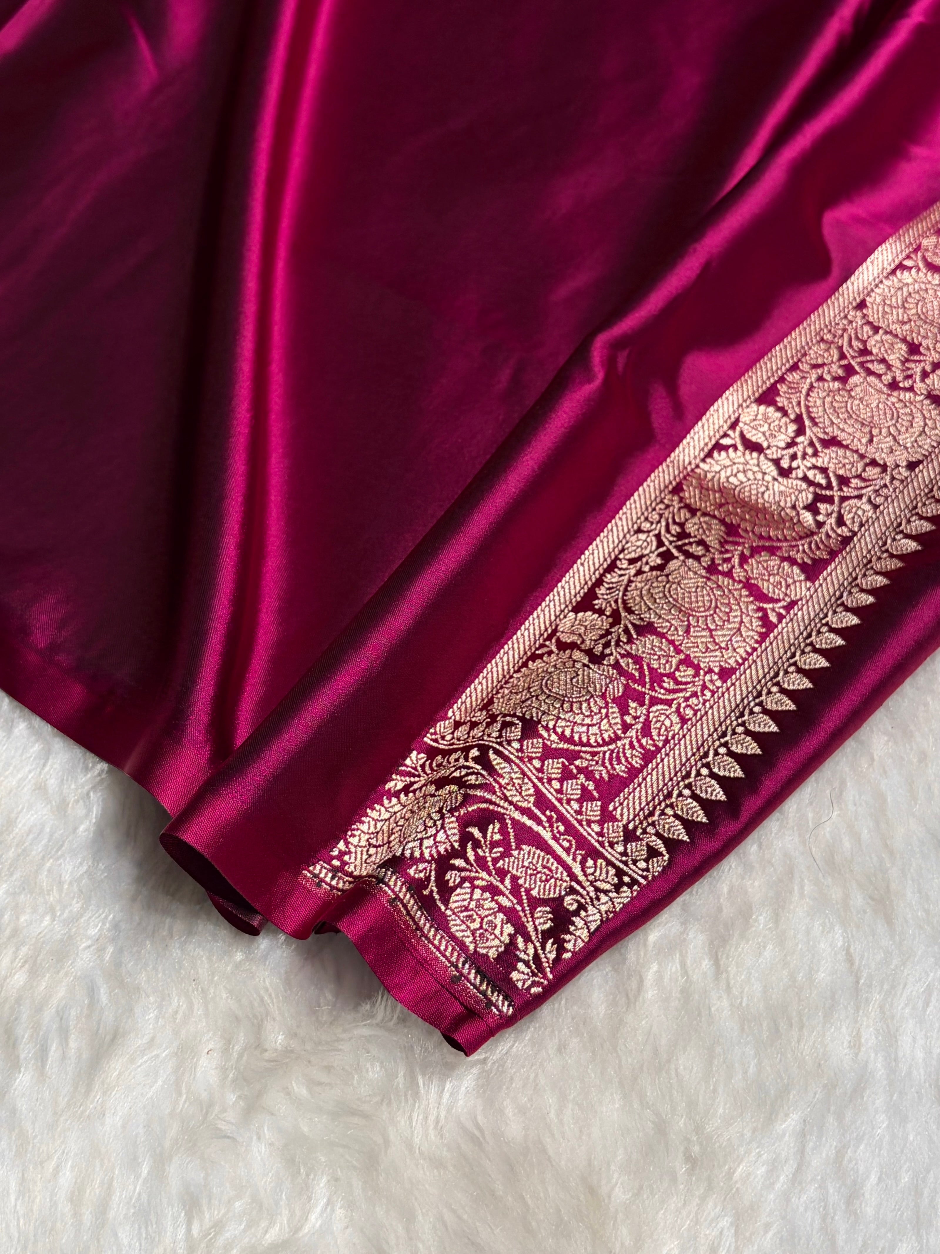 Wine Boota With Floral Border Mashru Silk Saree MSM-89