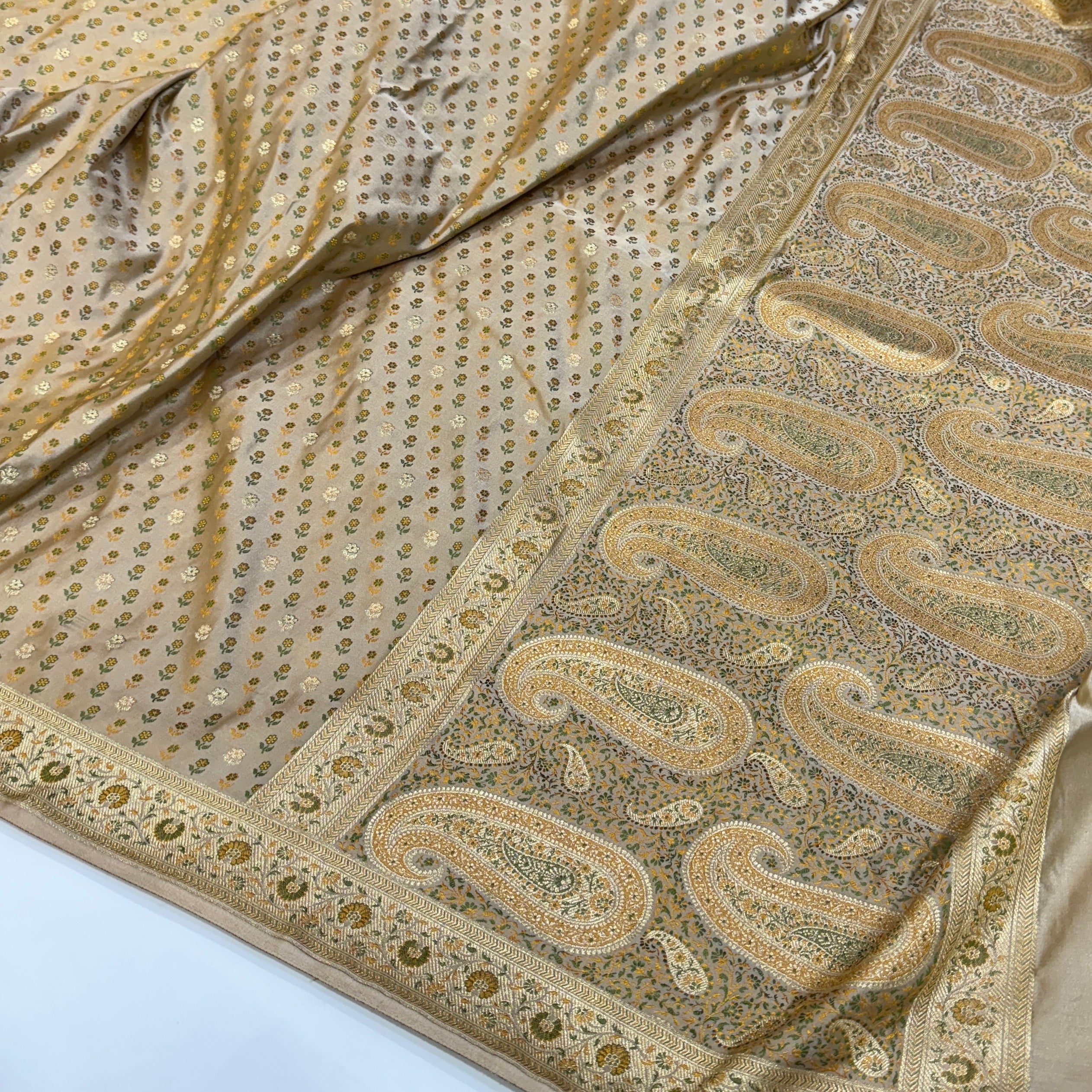 Dual tone Beige Tanchoi Minakari booti Katan Silk Saree SKTM-01
