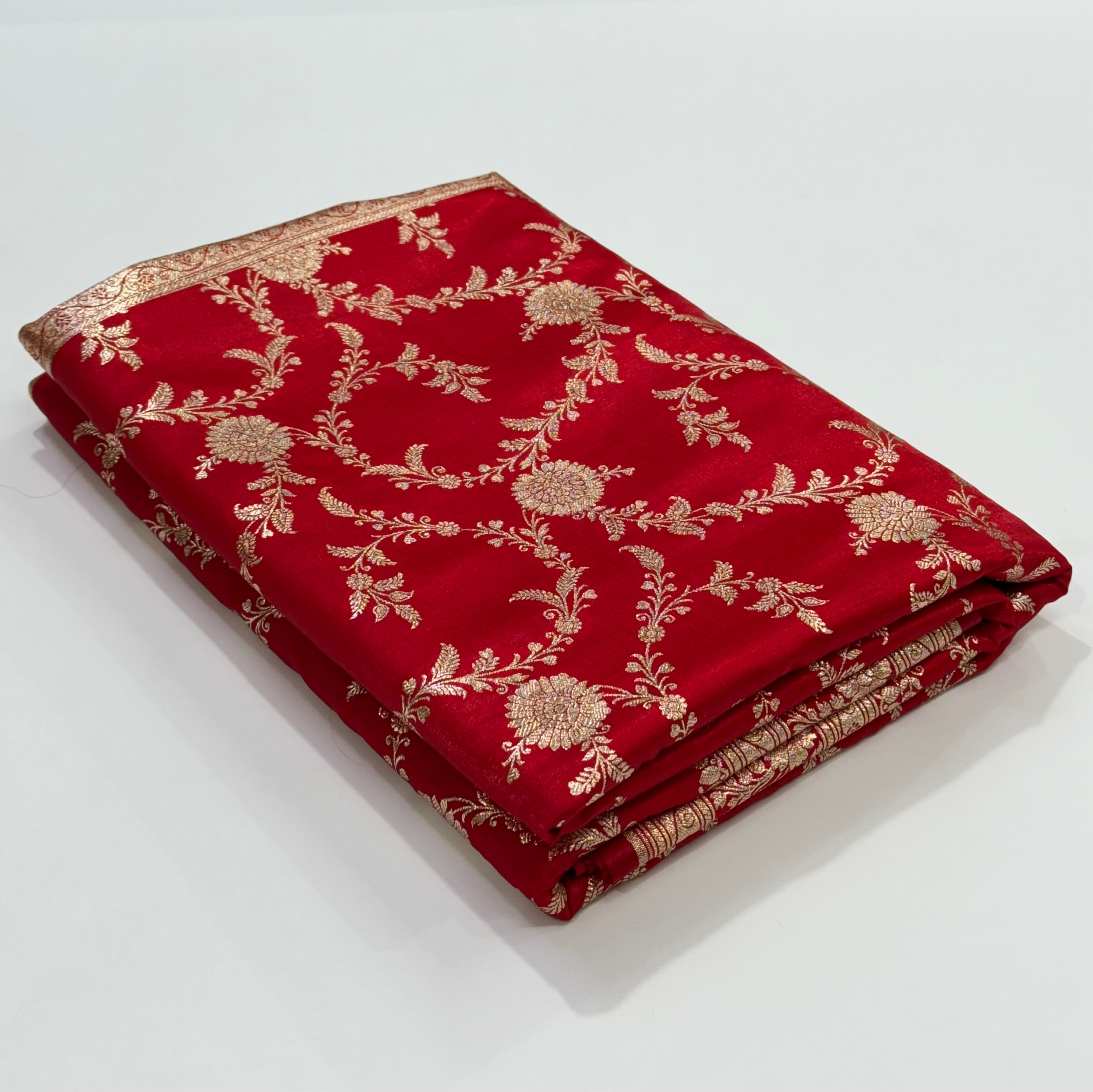 Light Weight Bridal Red Satin Silk Saree SS14