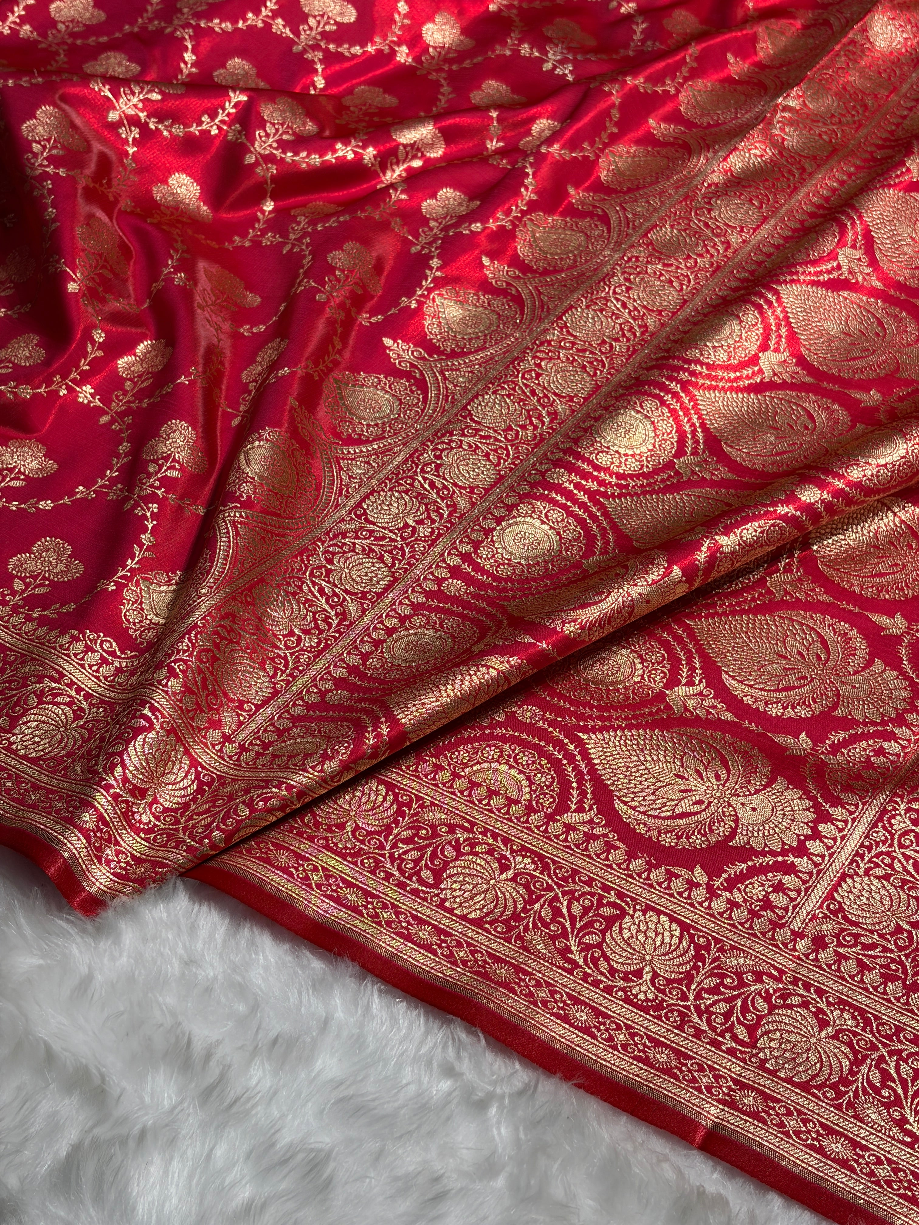 Satin Silk Saree Jaal in Corss Rani Shades SS23