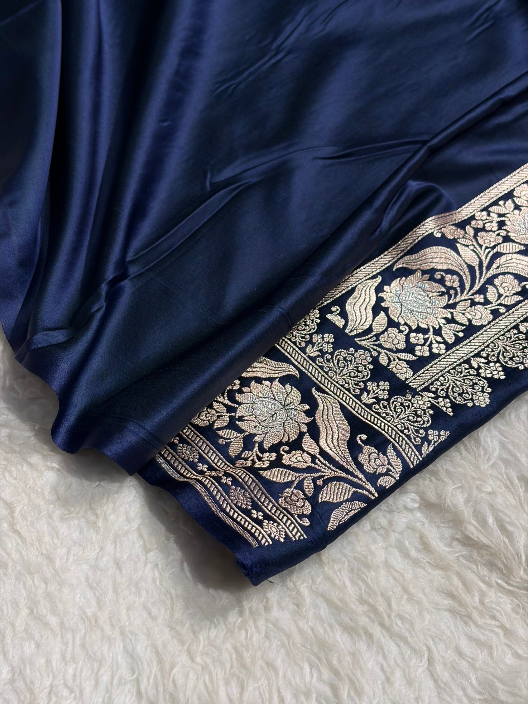 German Blue Shades Banarasi Boota Pattern Minakari Floral Mashru Silk Saree MSM-122