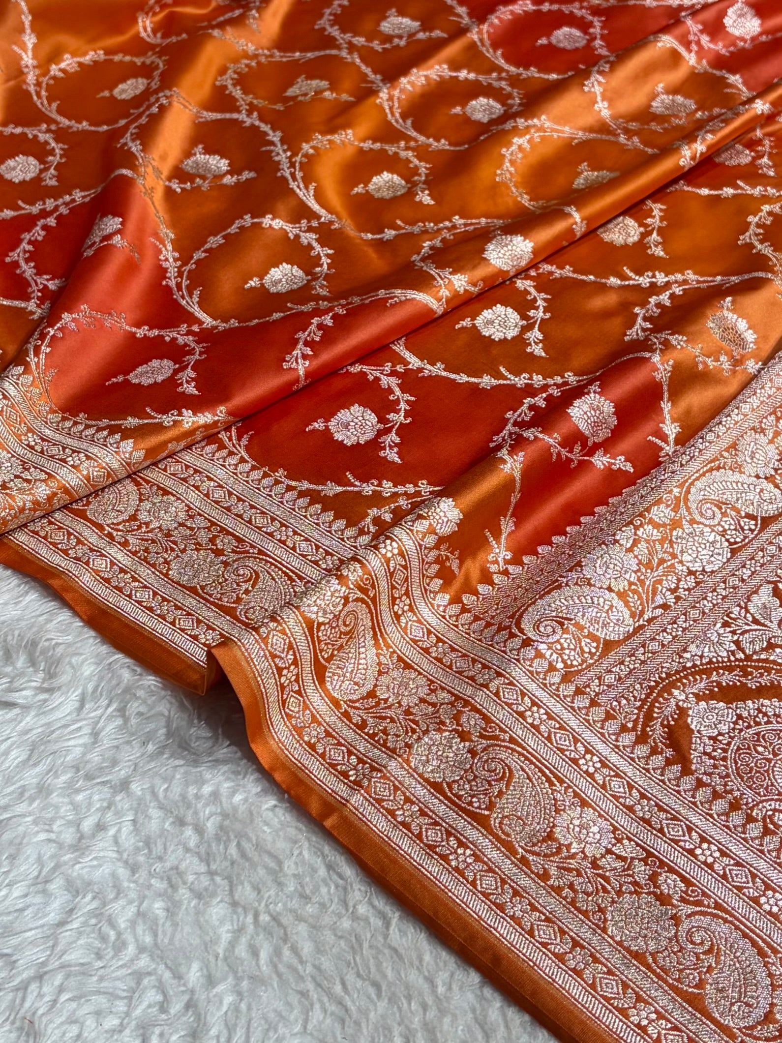 Banarasi Orange Rangkat Mashru Silk Saree Jaal MSRK44