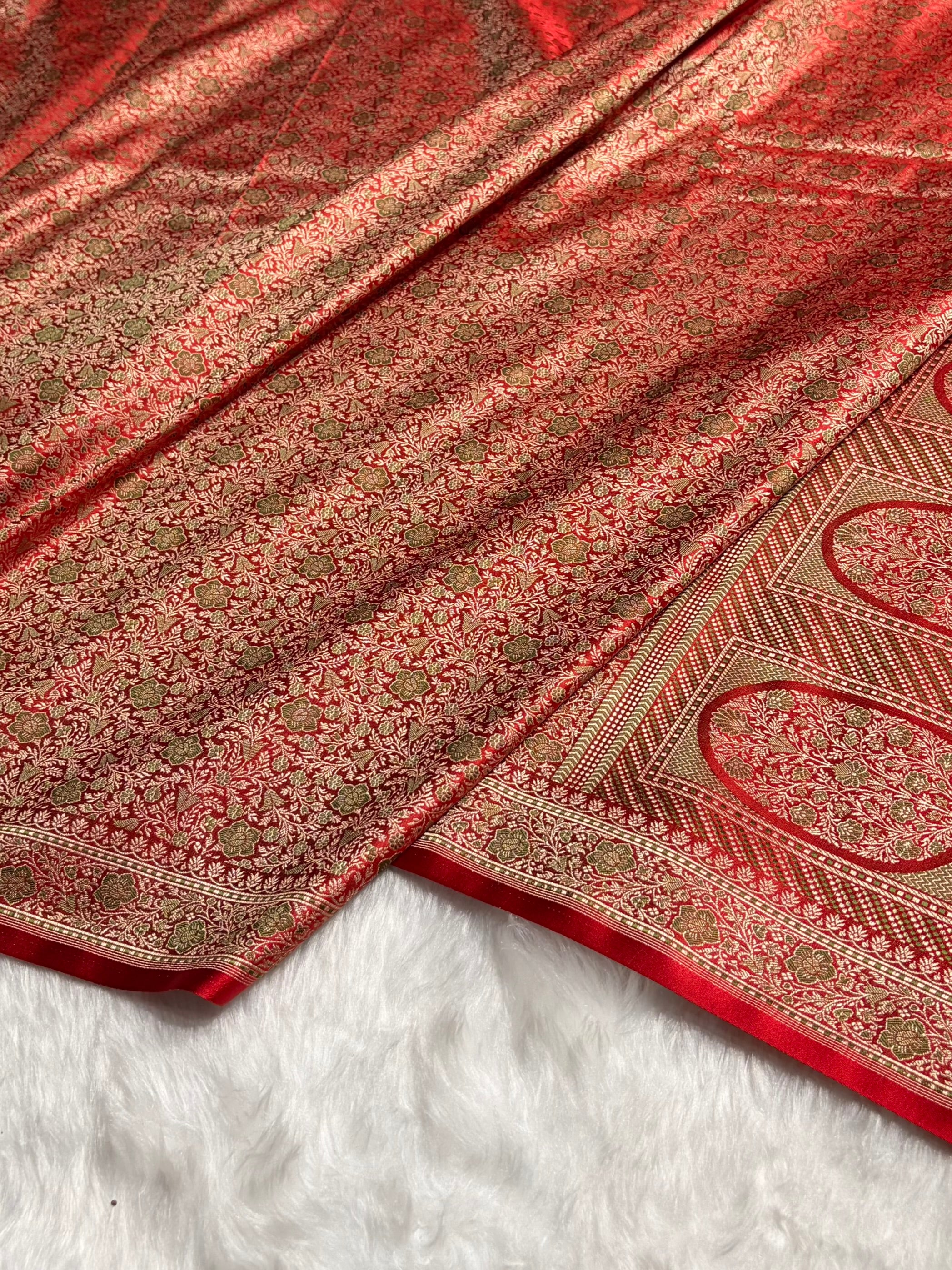 Red Jamawar Tanchoi Katan Silk Saree SKTM-14