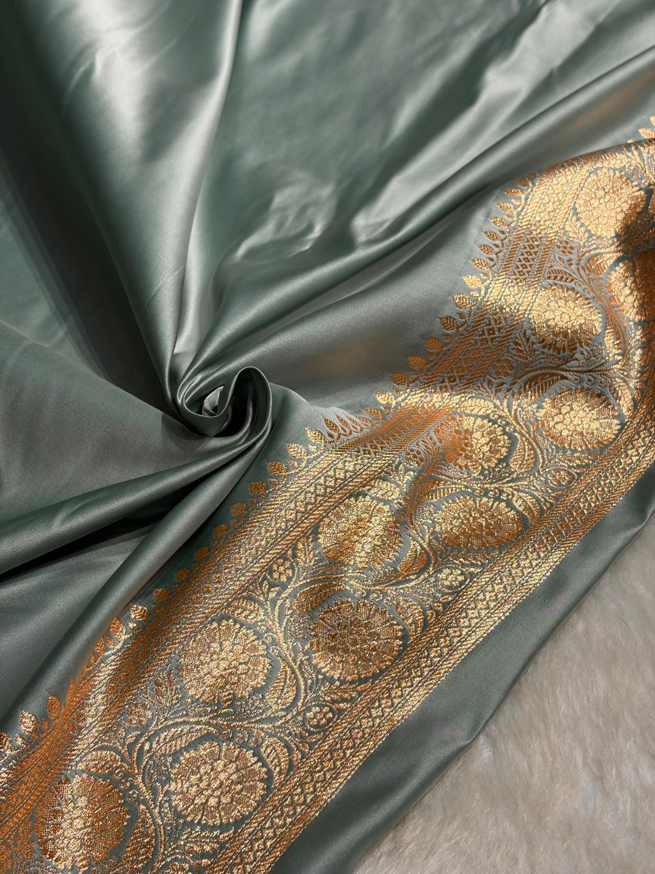 Turquoise Cross Satin Katan Silk Saree SK17