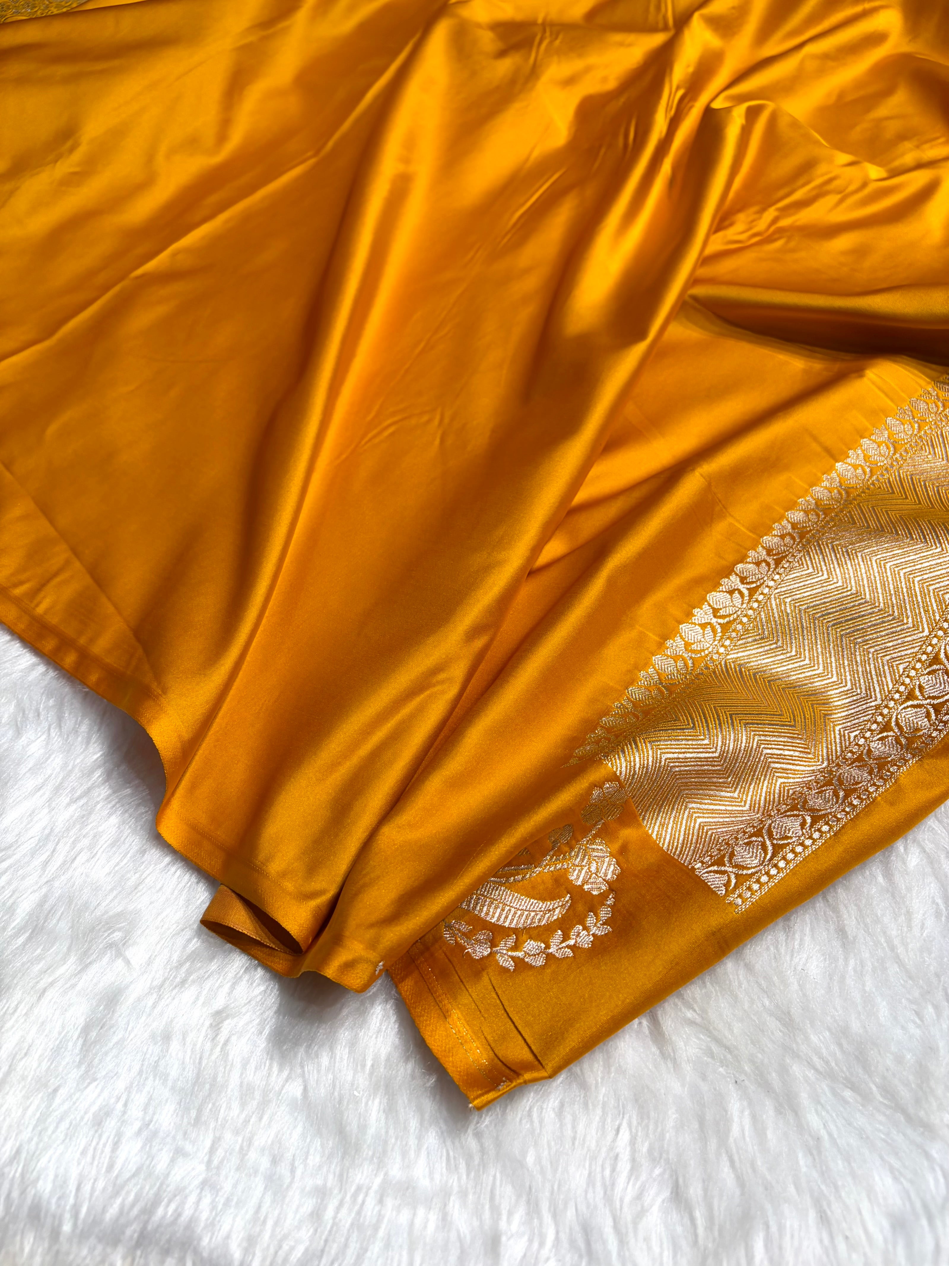 Mustard Boota With Floral Border Mashru Silk Saree MSM-91