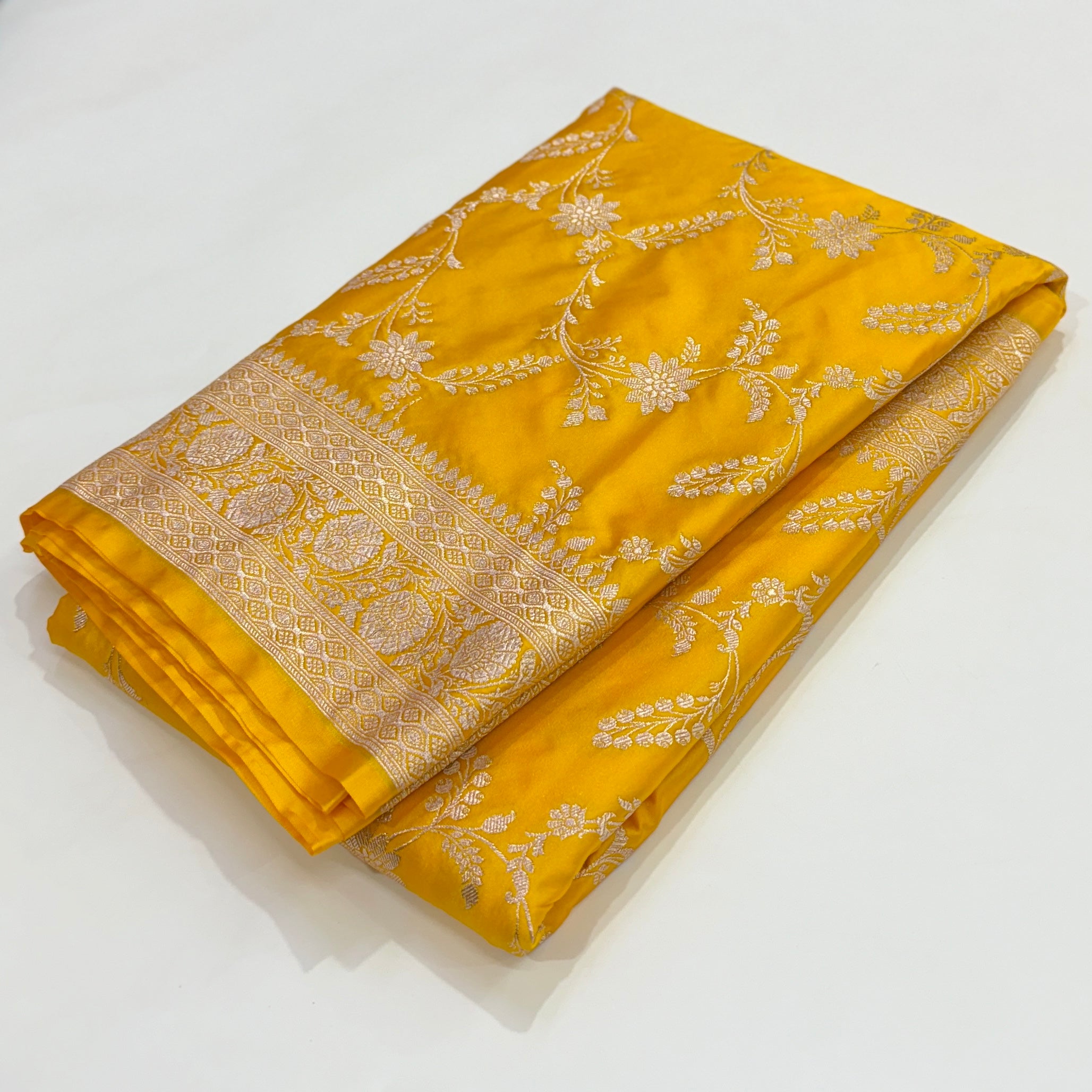 Mango Yellow Jaal Mashru Silk Saree