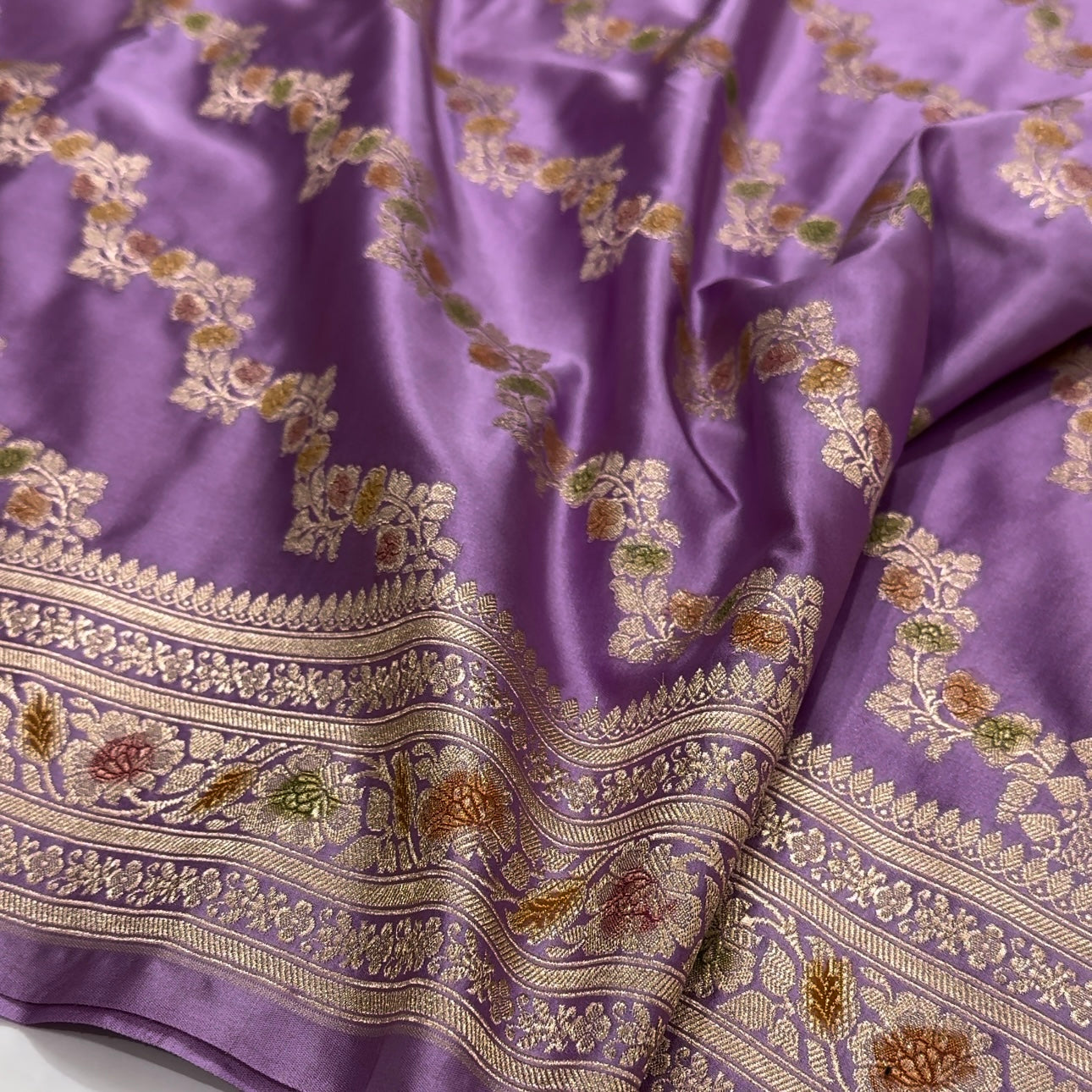 Lilac Minakari Cross Mashru Silk Saree