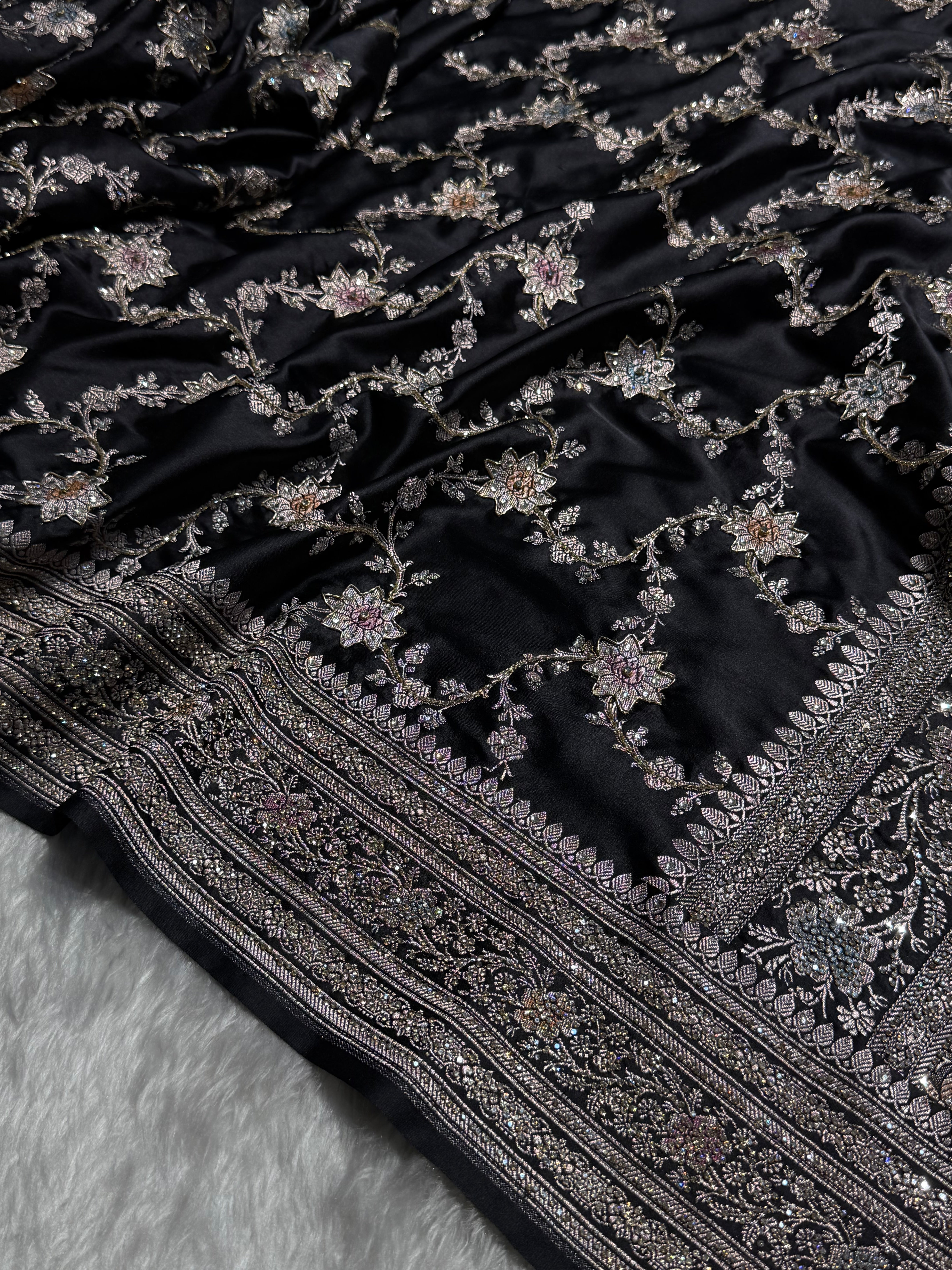 Banarasi Black Minakari Mashru Silk Saree with Ari and Swarovski work BMS07