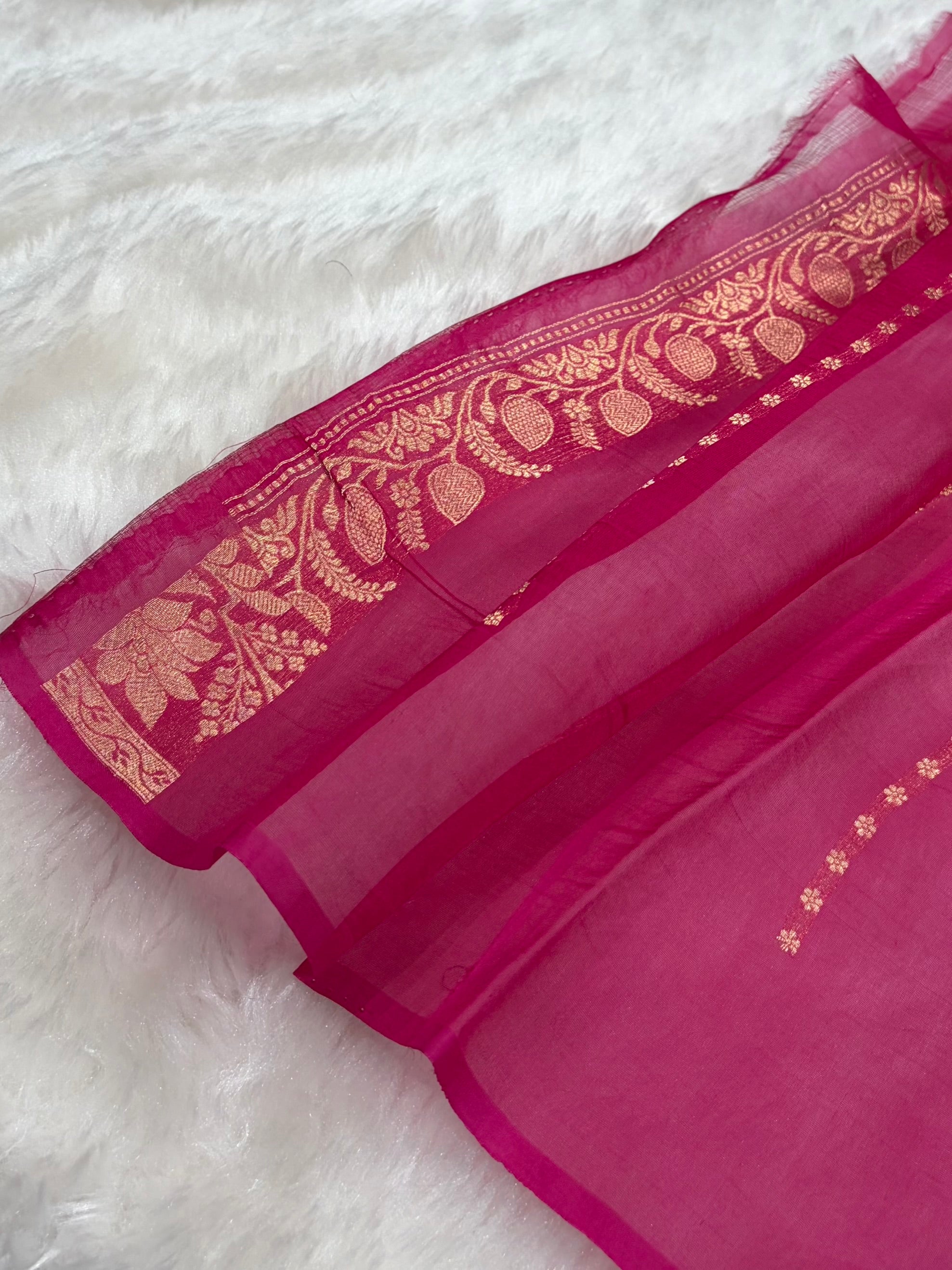Pure Banarasi Organza Rani Shades Floral Banarasi Silk Saree PO-25