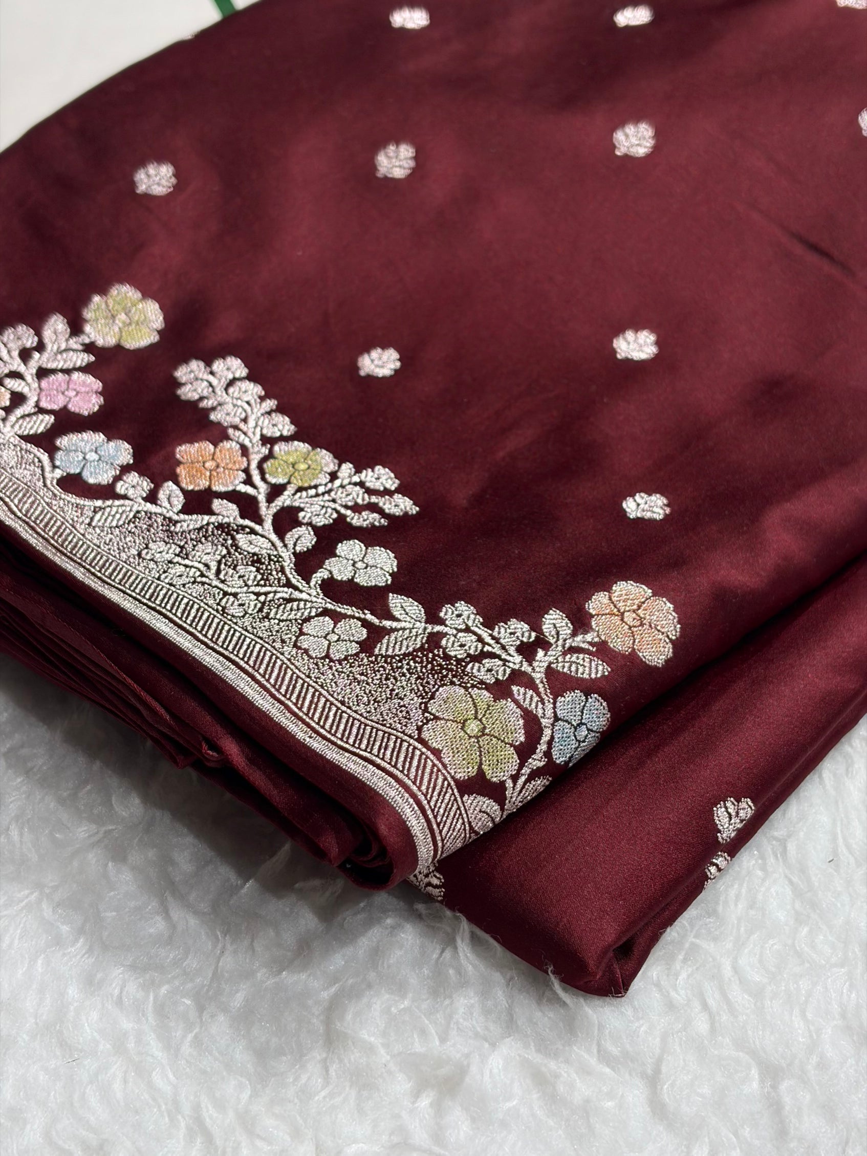 Garnet Shades Minakari Floral Border Booti Mashru Silk Saree MS75