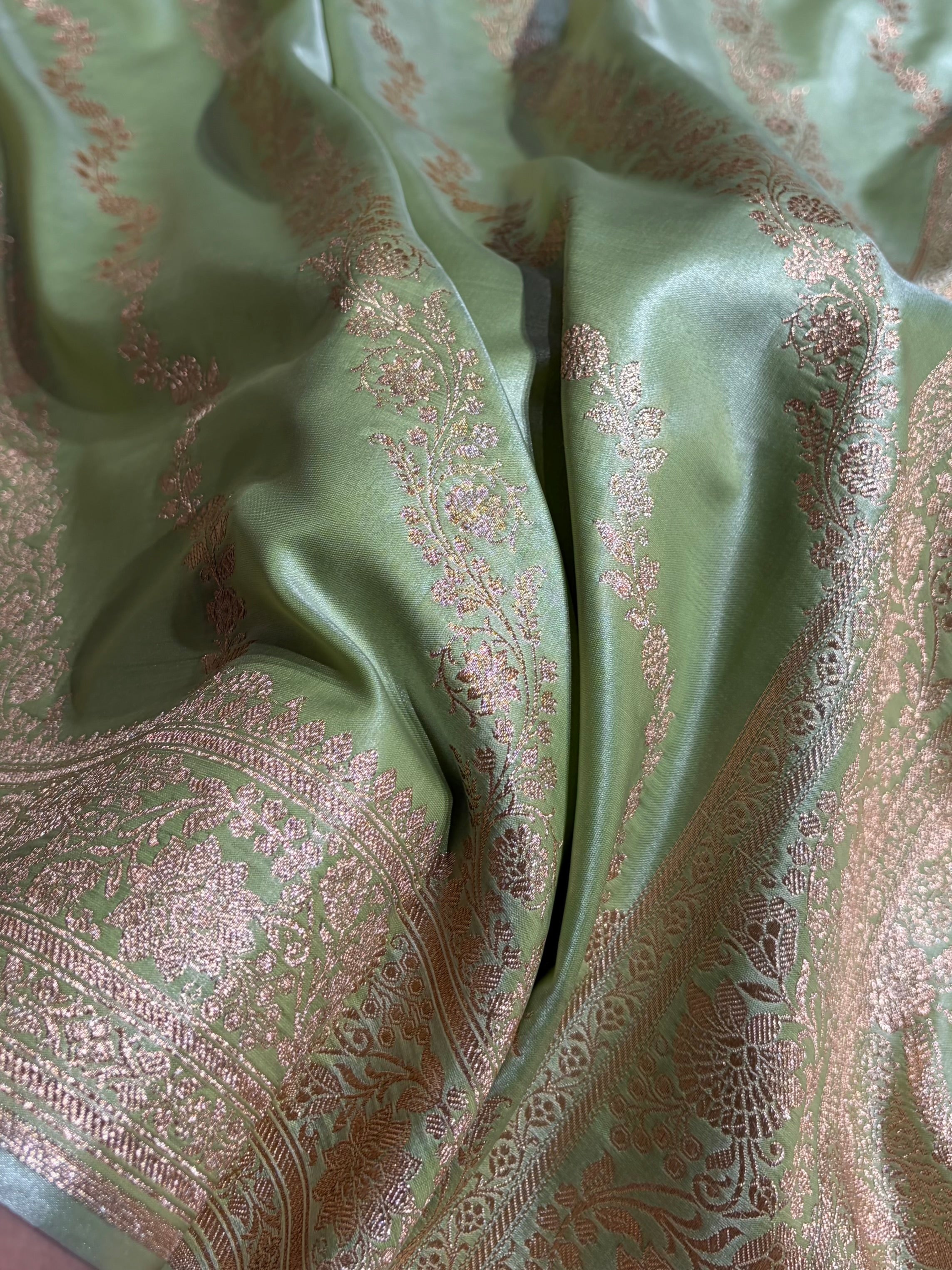 Banarasi Satin Silk Pista Cross SS10