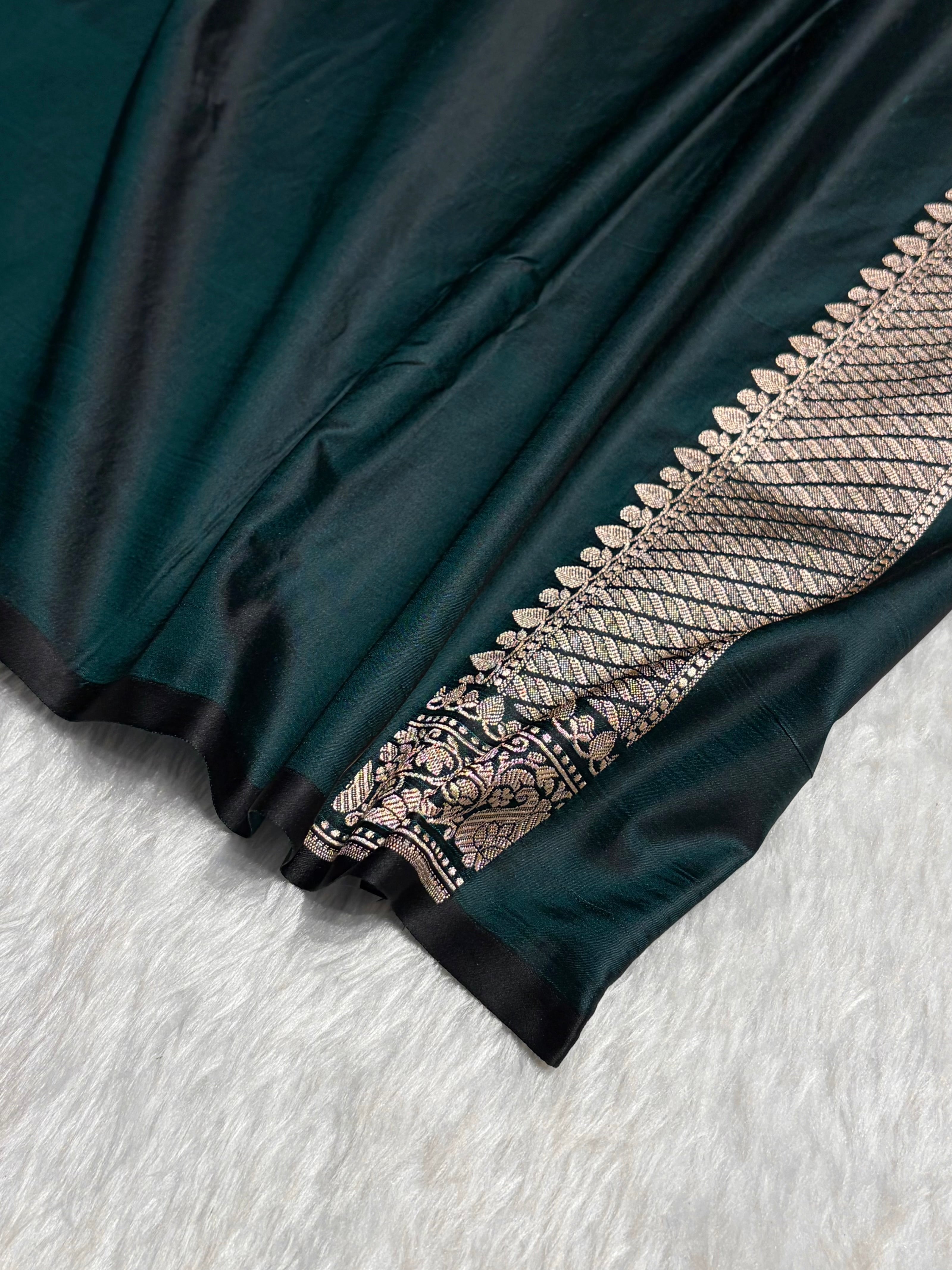 Dark Rama With Floral Border Mashru Silk Saree MSM-98