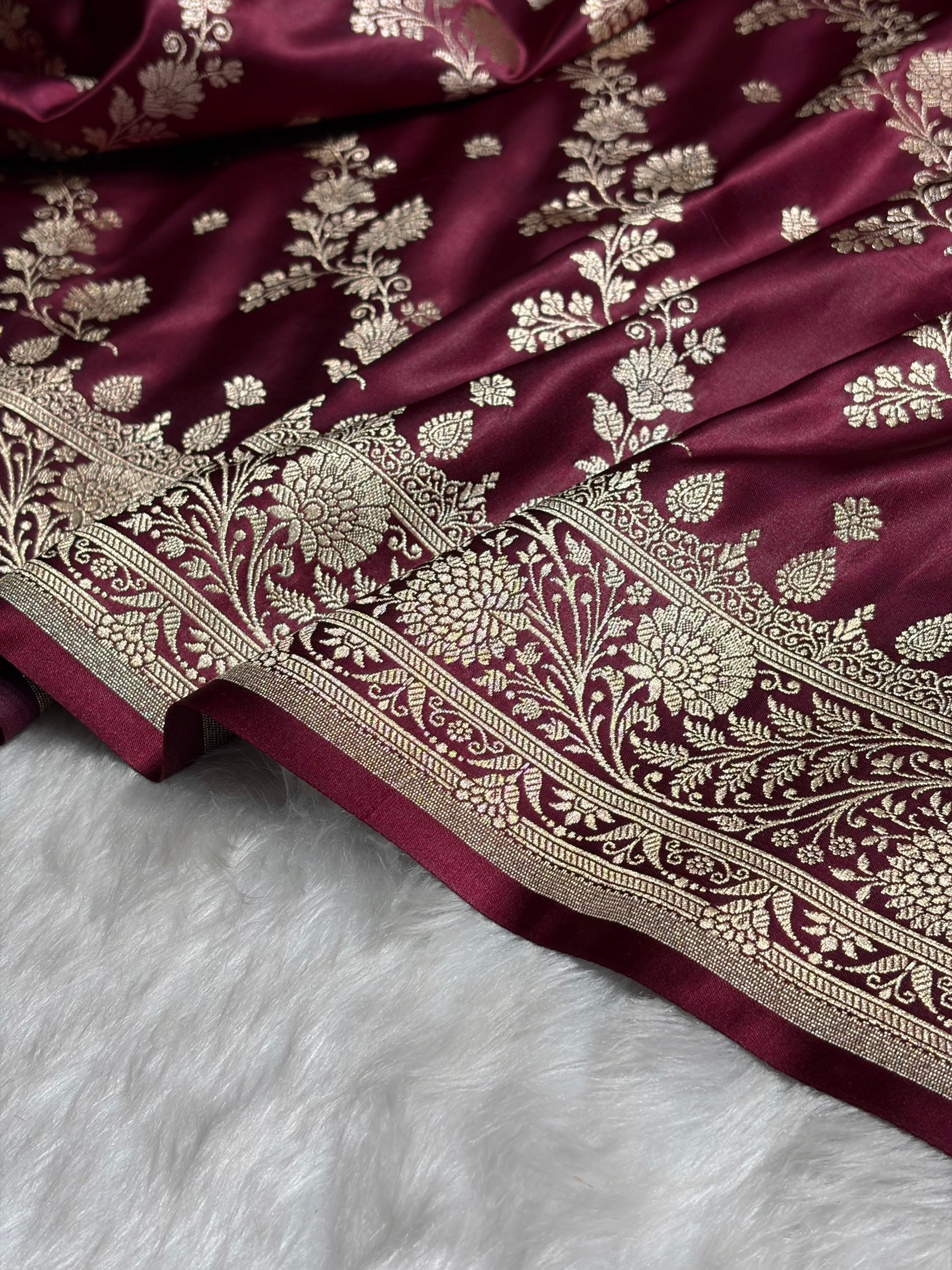 Garnet Cross & Booti Banarasi Katan Silk Saree SK24