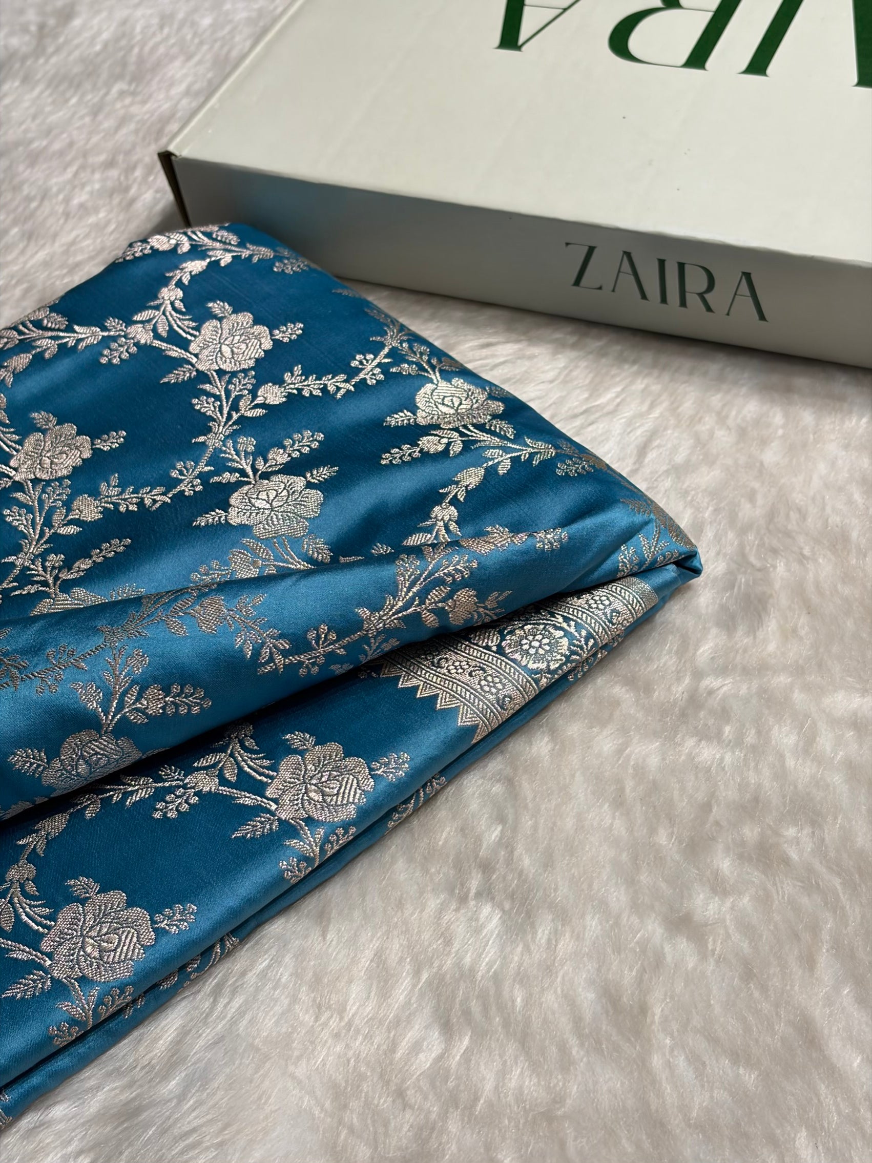 Sky Blue Floral Jaal Mashru Silk Saree MS28