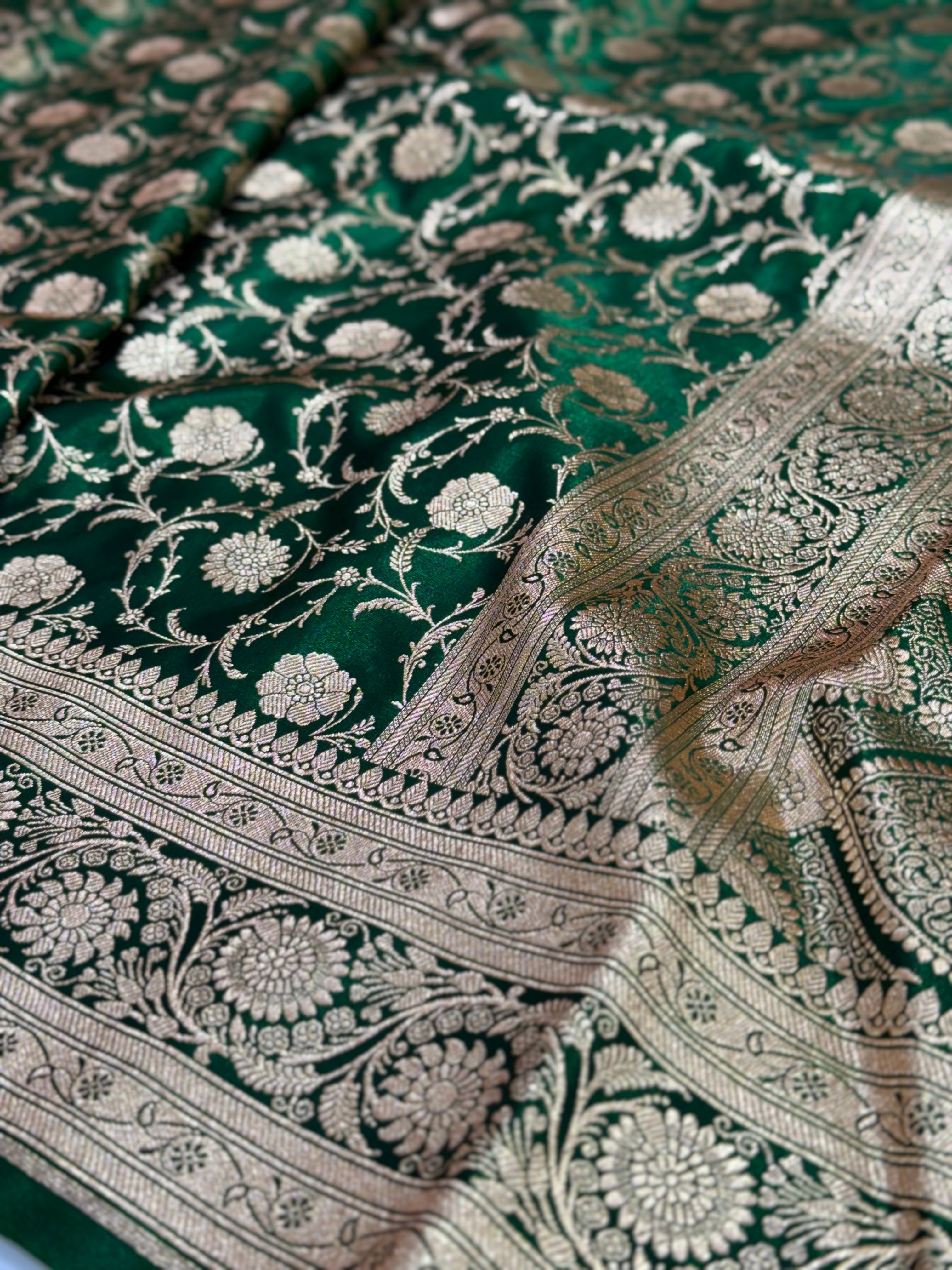 Bottle Green Satin Silk Saree