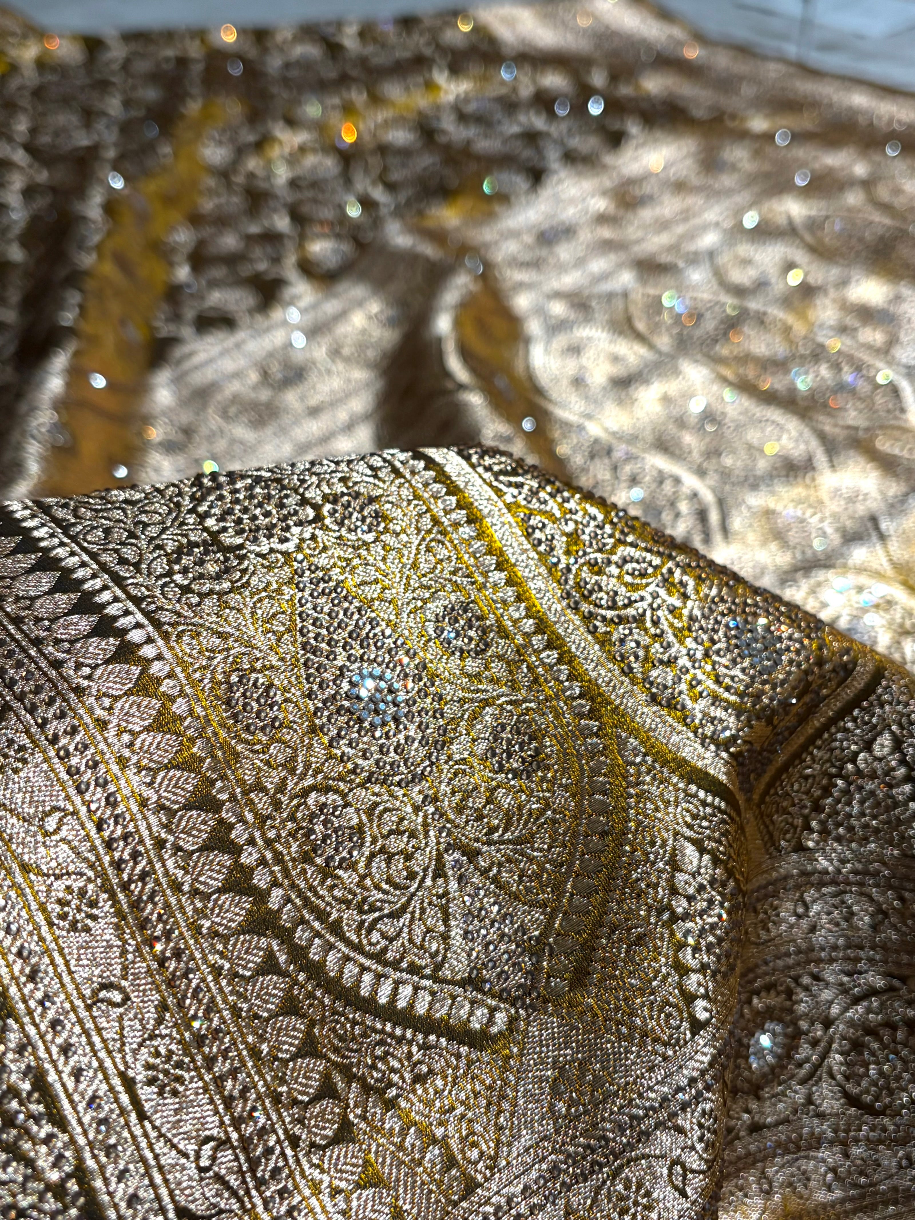Ultra Light Weight Satin Silk Jaal With Swarovski Work in Mehendi Shades BSS13