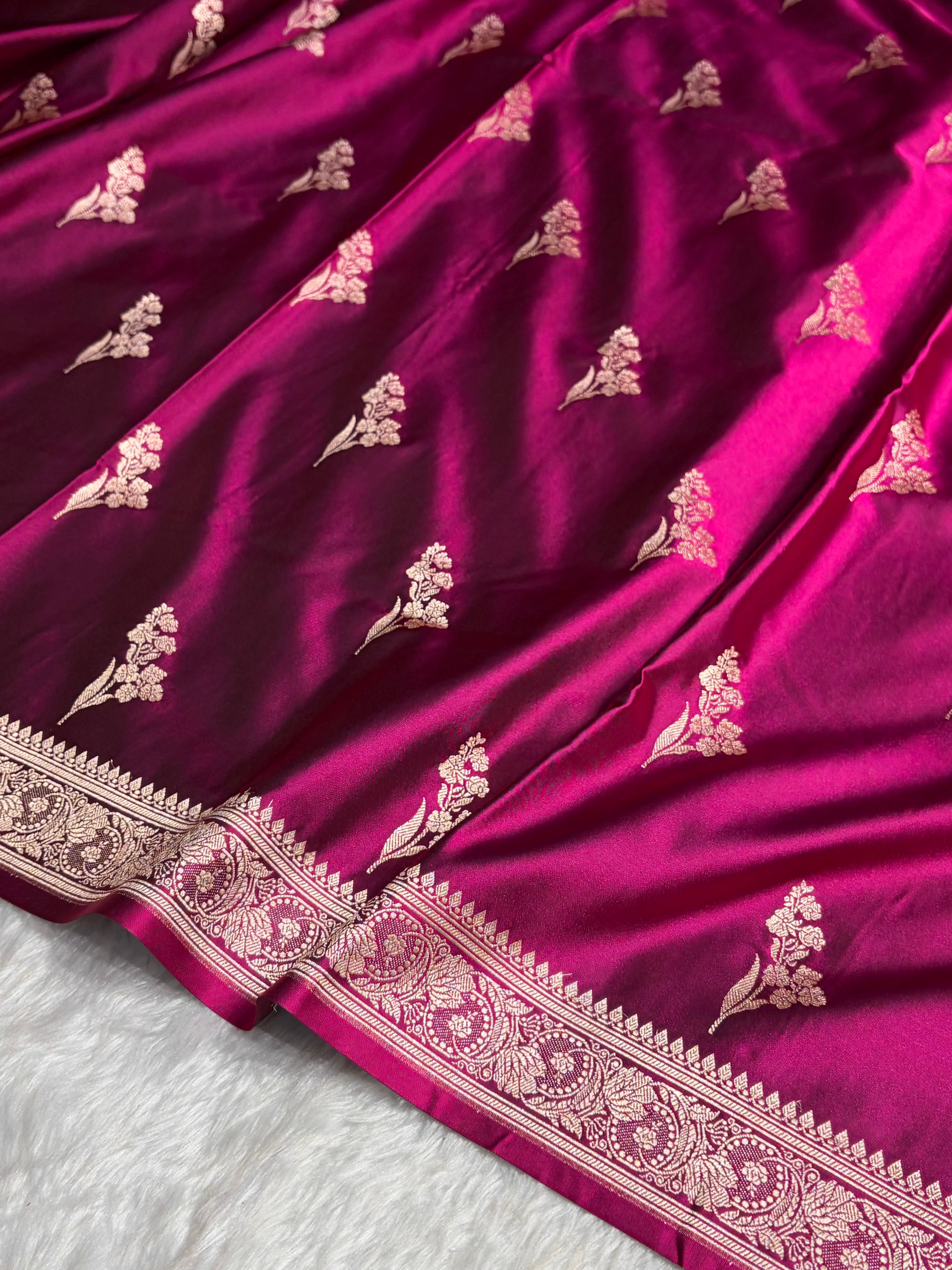 Wine Boota With Floral Border Mashru Silk Saree MSM-97