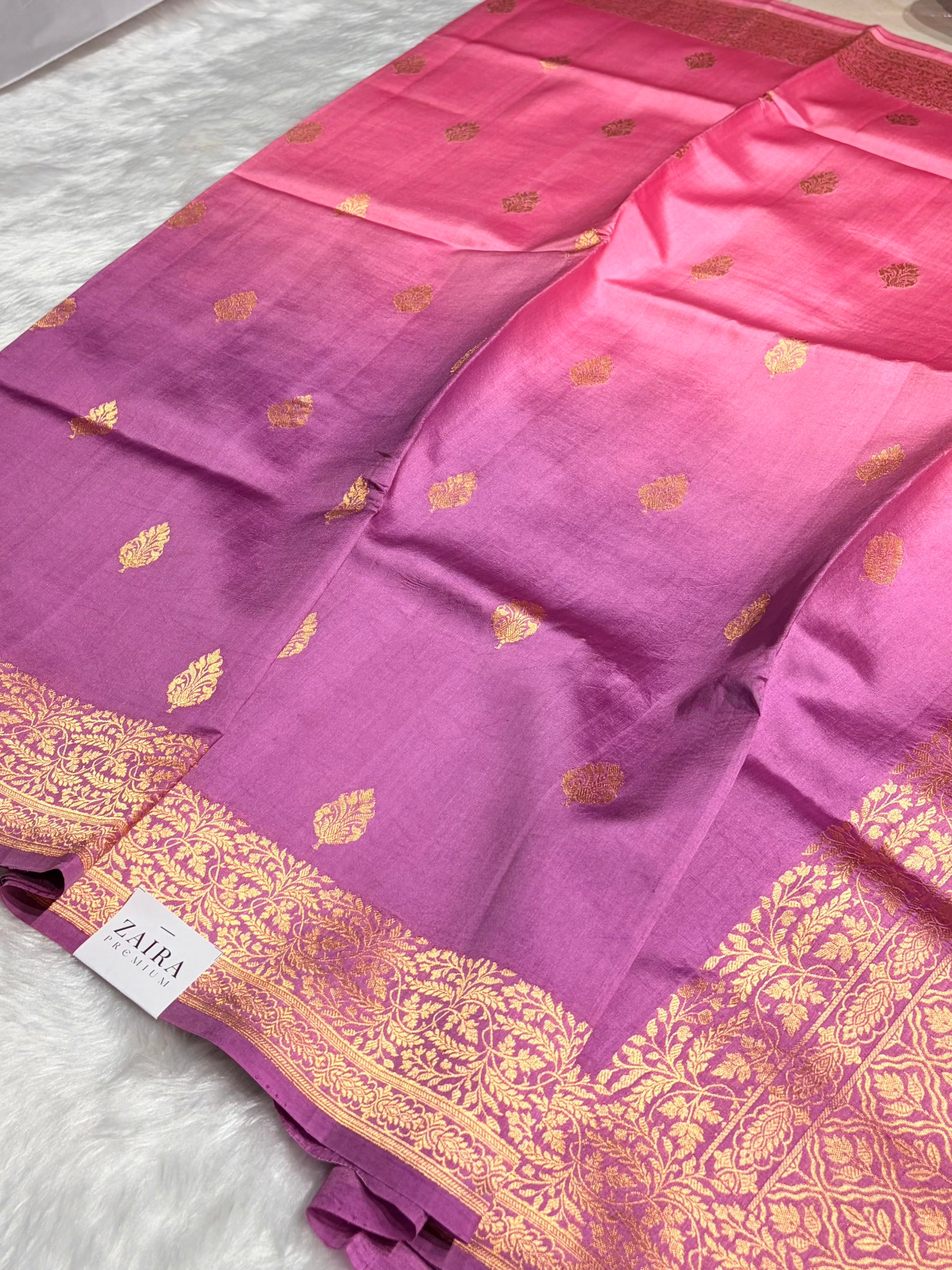 Ombré Lavender With Baby Pink Shades Meena Boota Handwoven Raw Mango Silk RM-31