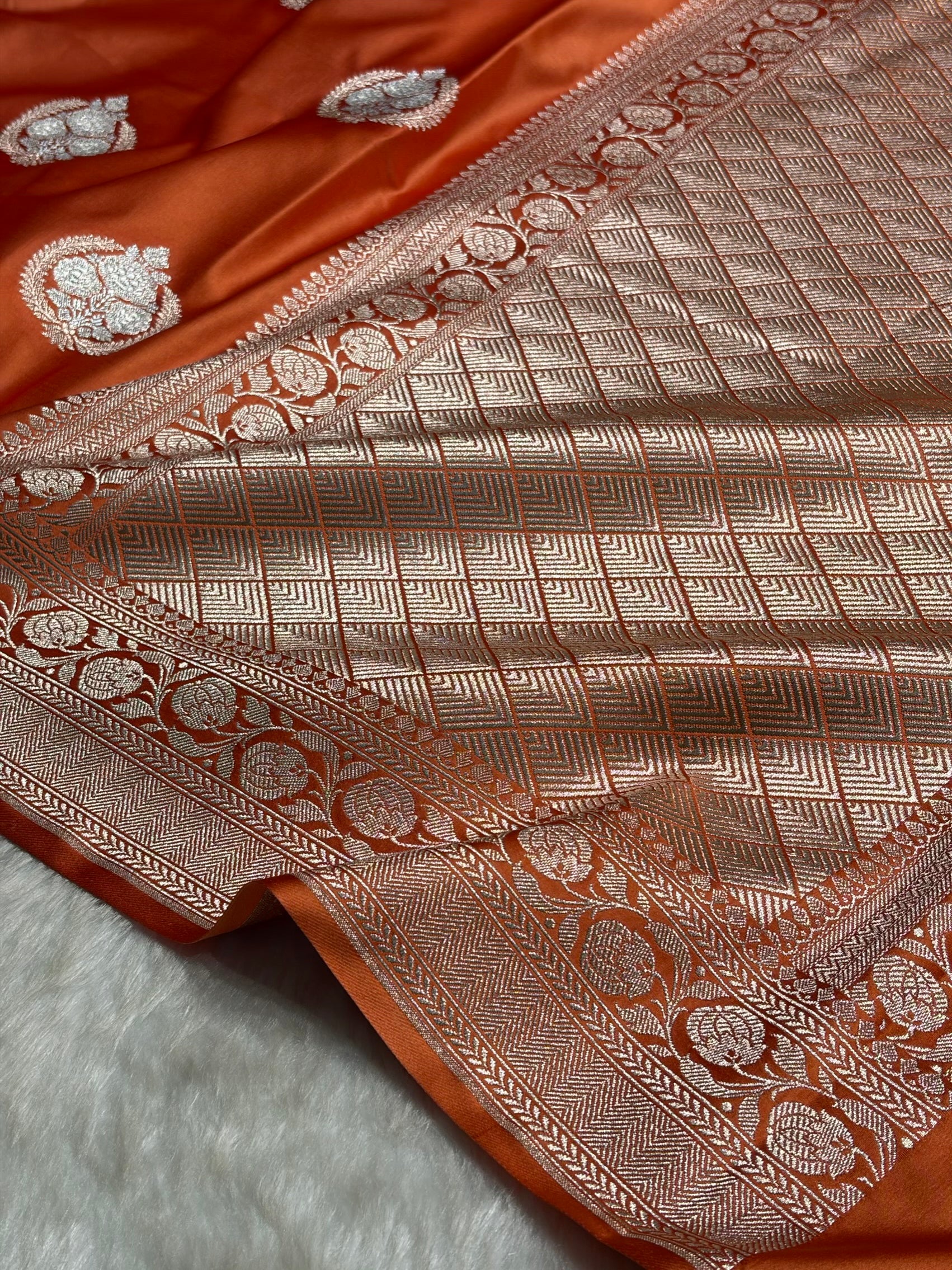 Dusty Orange Minakari Boota Mashru Silk Saree MS35