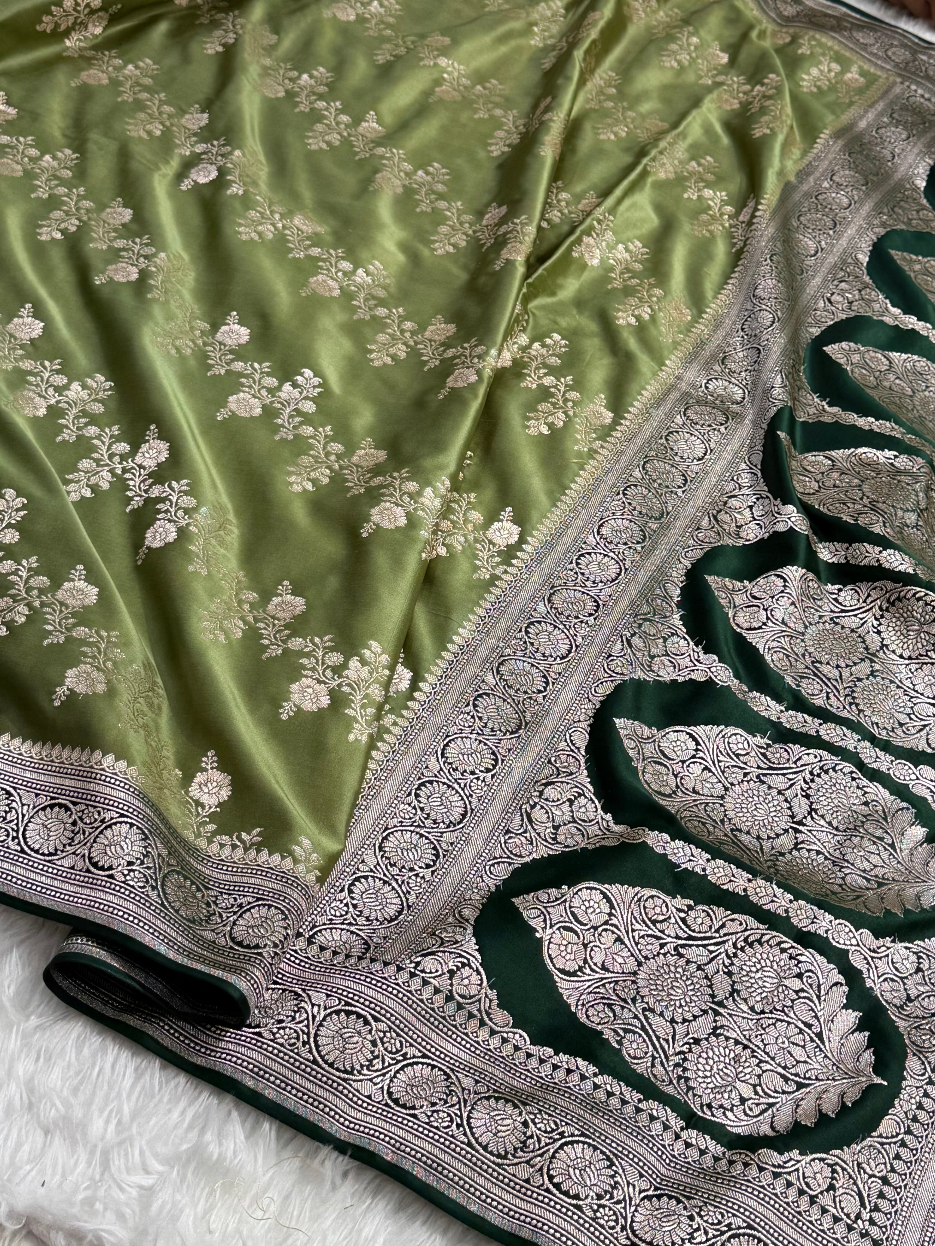 Sage Green - Bottle Green 2D Tone Cross Mashru Silk Saree