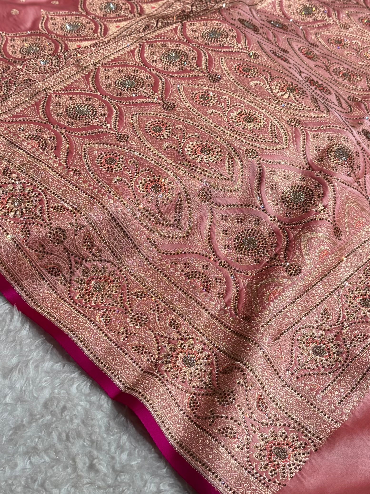 Baby Pink Booti With Swarovski Work Satin katan Silk Saree BSK11