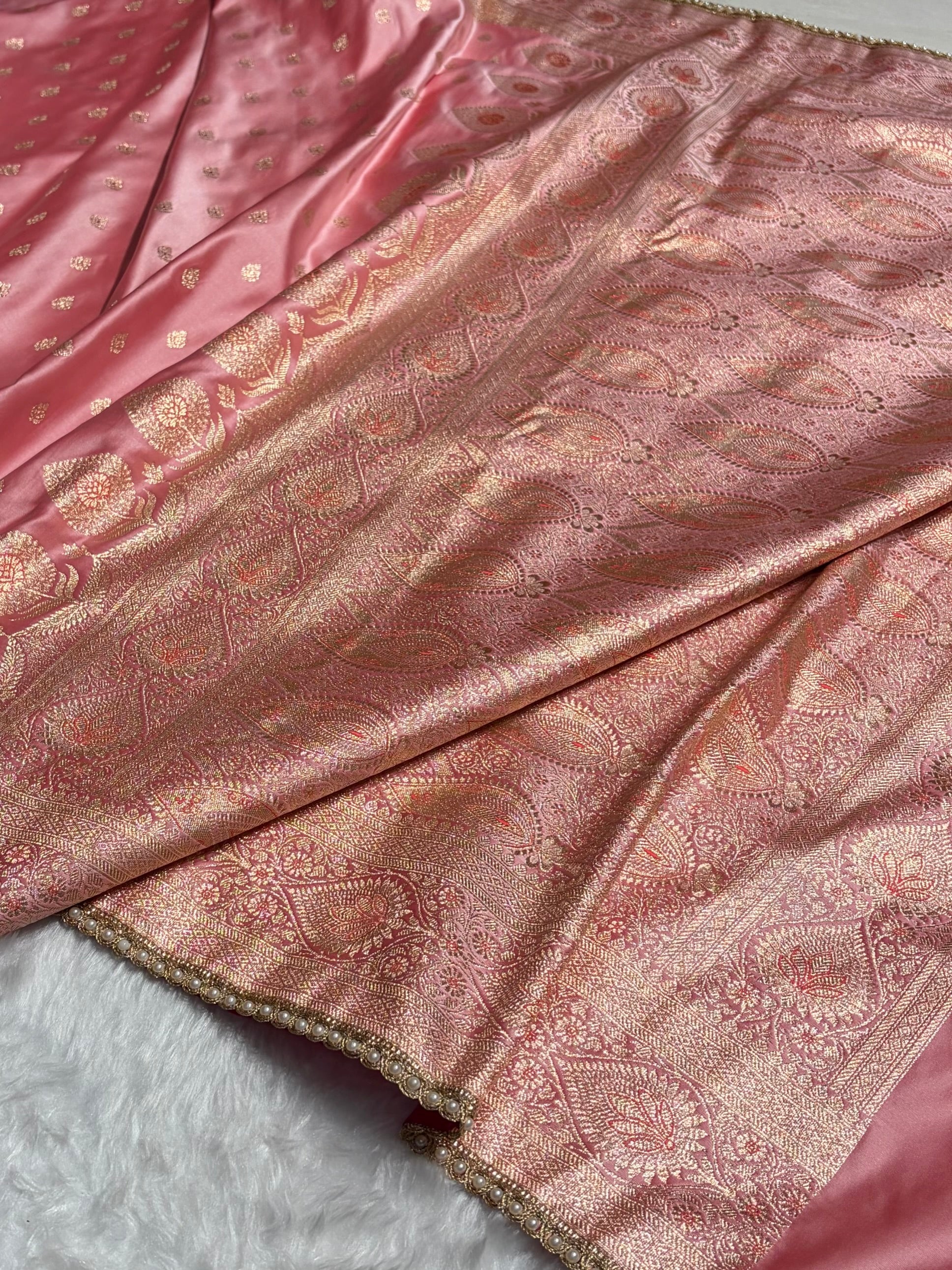 Banarasi Satin Katan Silk Saree In Baby Pink Shades with gotta Patti SKGP7