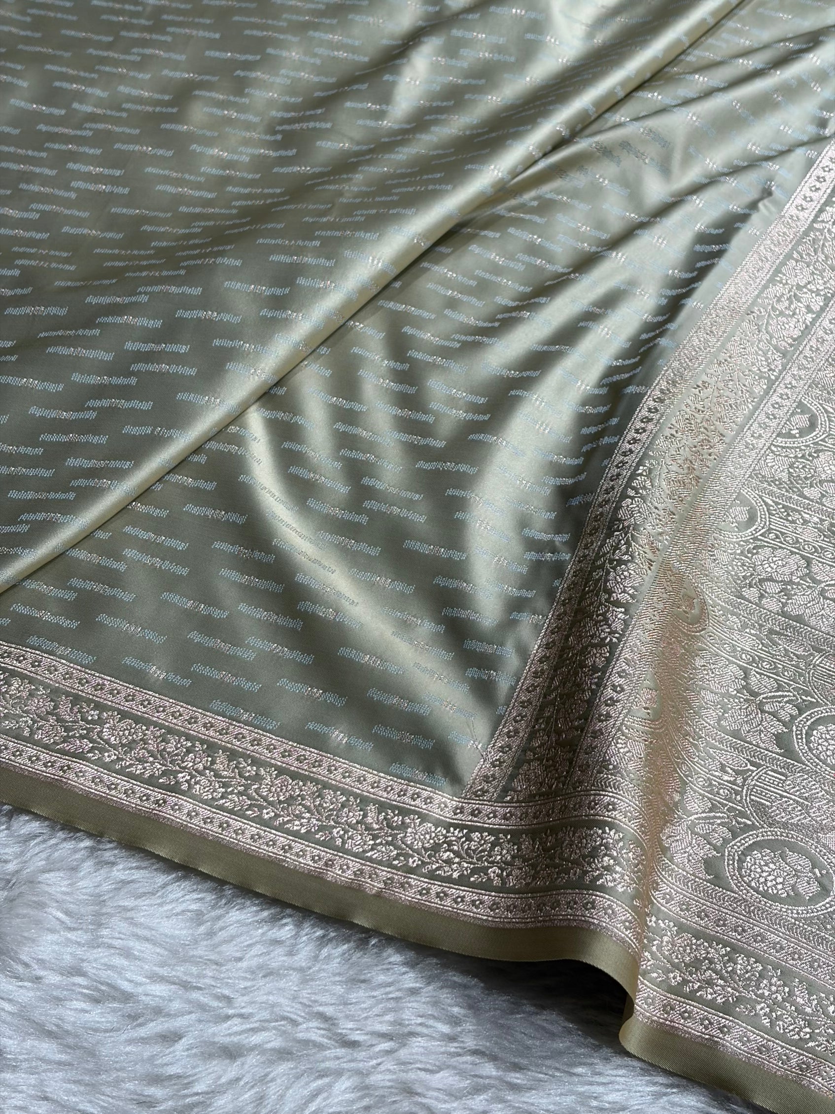 Pastel Pista Shades Tanchoi Motif Mashru Silk Saree MST-16