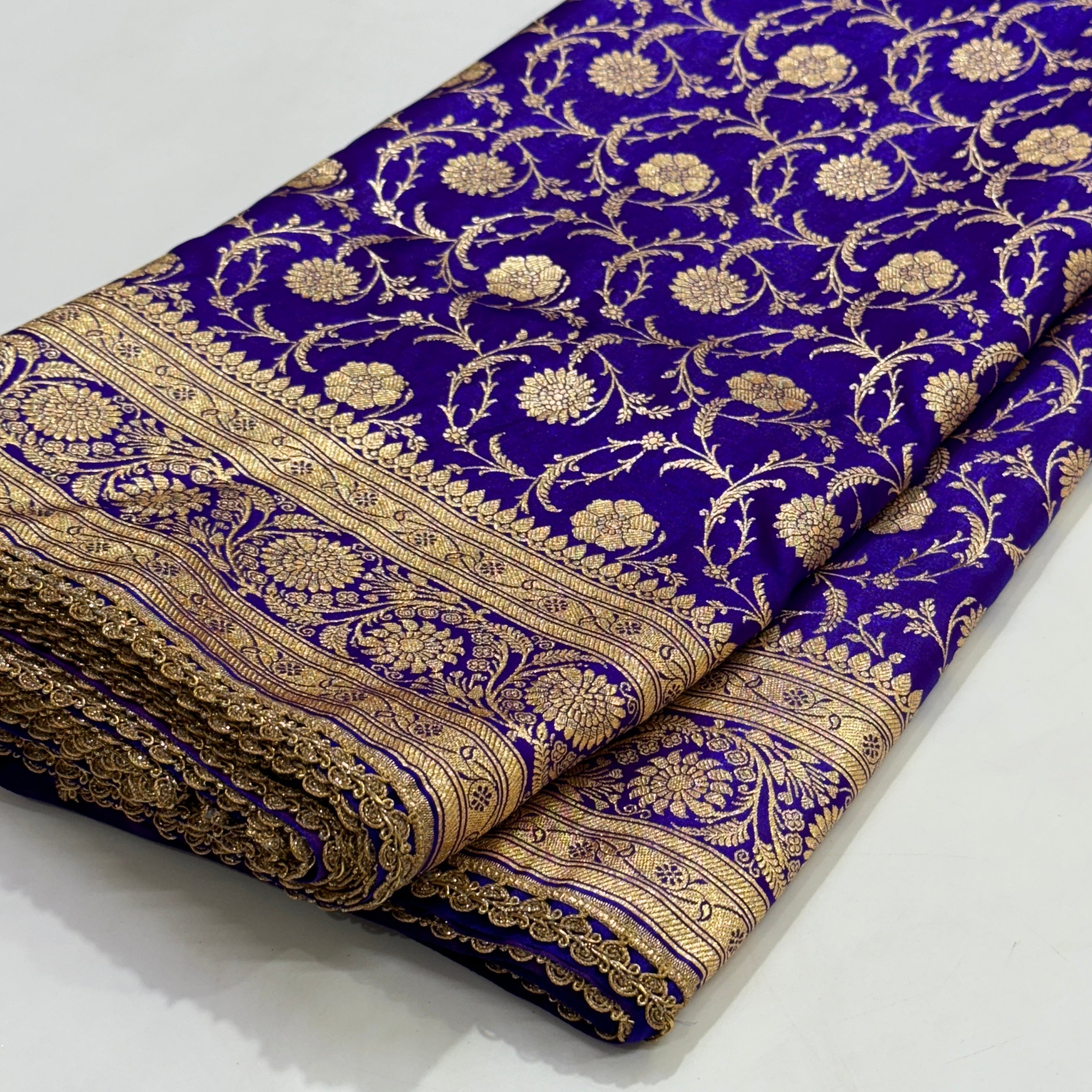 Ultra Light Weight Satin Silk Royal Purple Shades with Gotta Patti