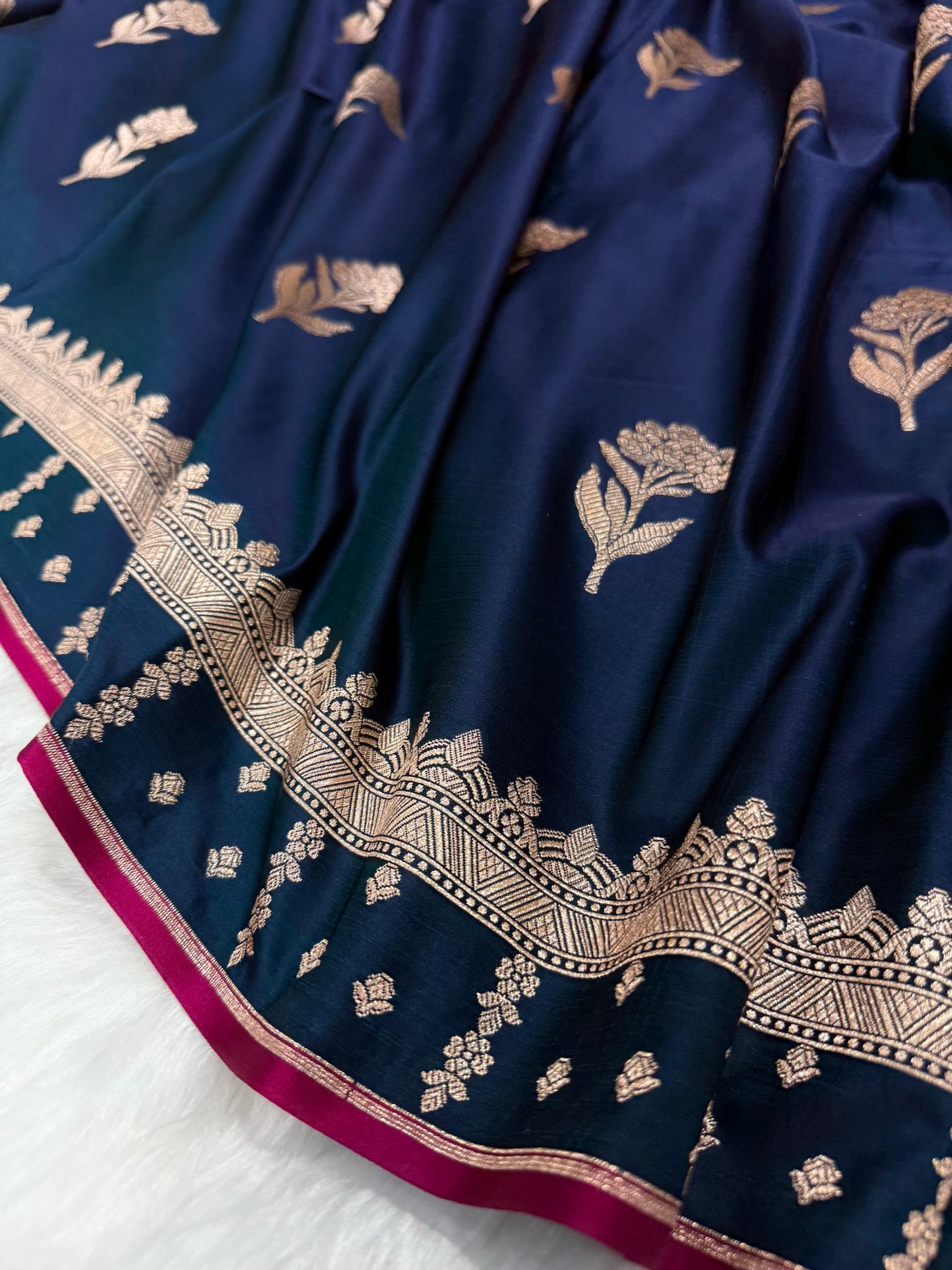 German Blue Floral Booti Motif Mashru Silk Saree MSM 08