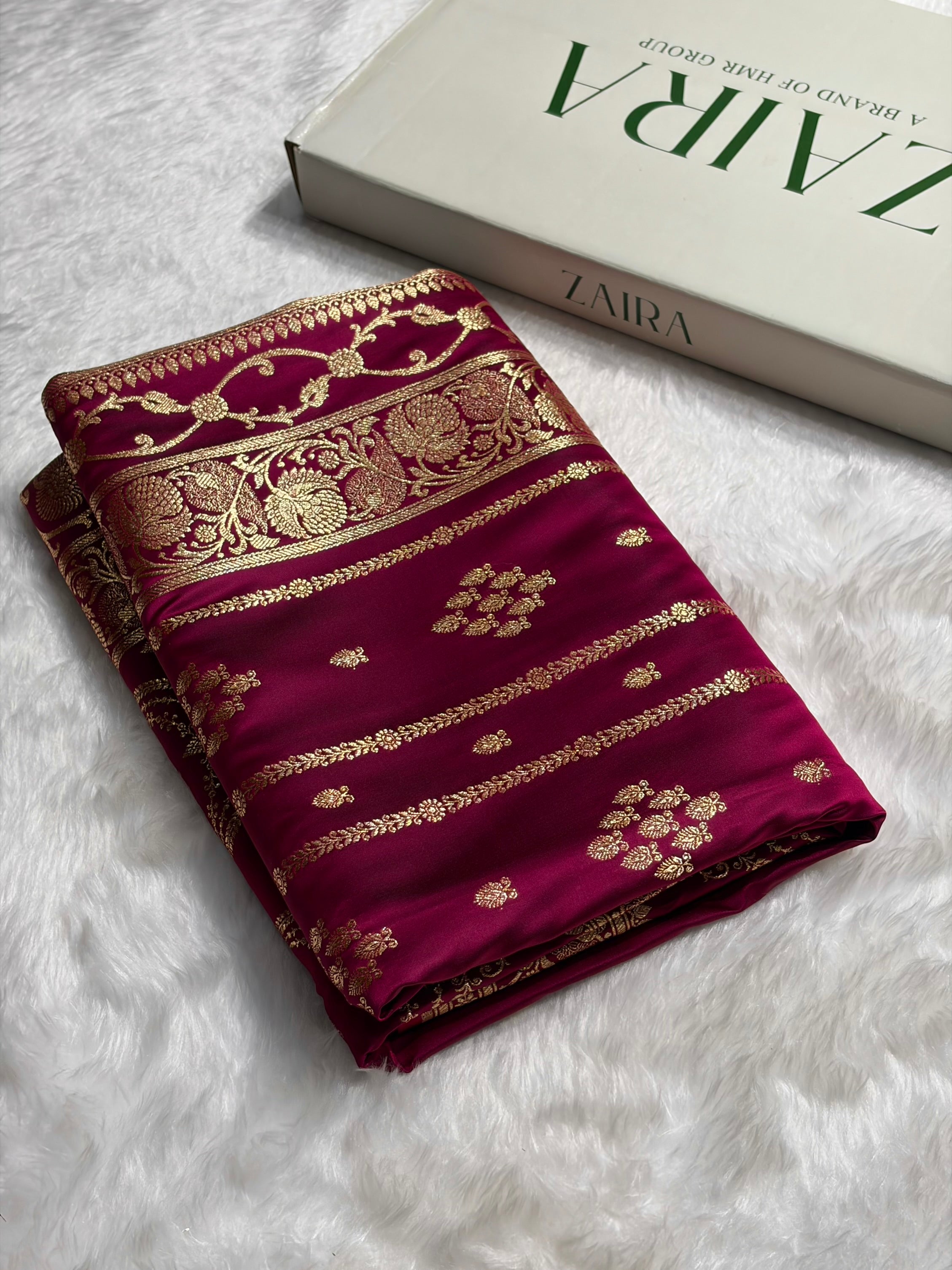 Pinkish Purple Floral Boota Pattern Satin Katan Silk saree SK39