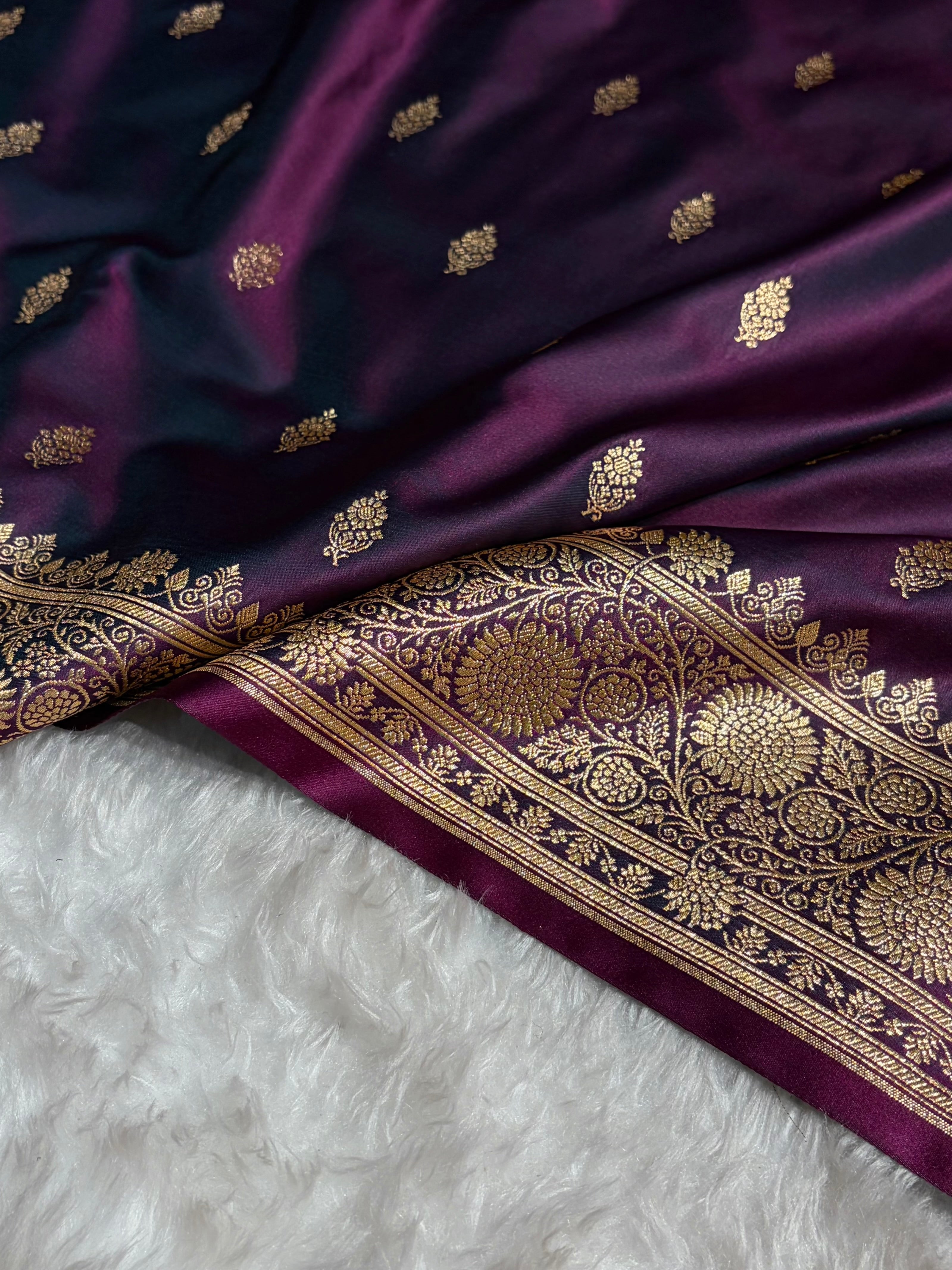 Banarasi Satin Katan Saree in Cross Wine Shades SK82