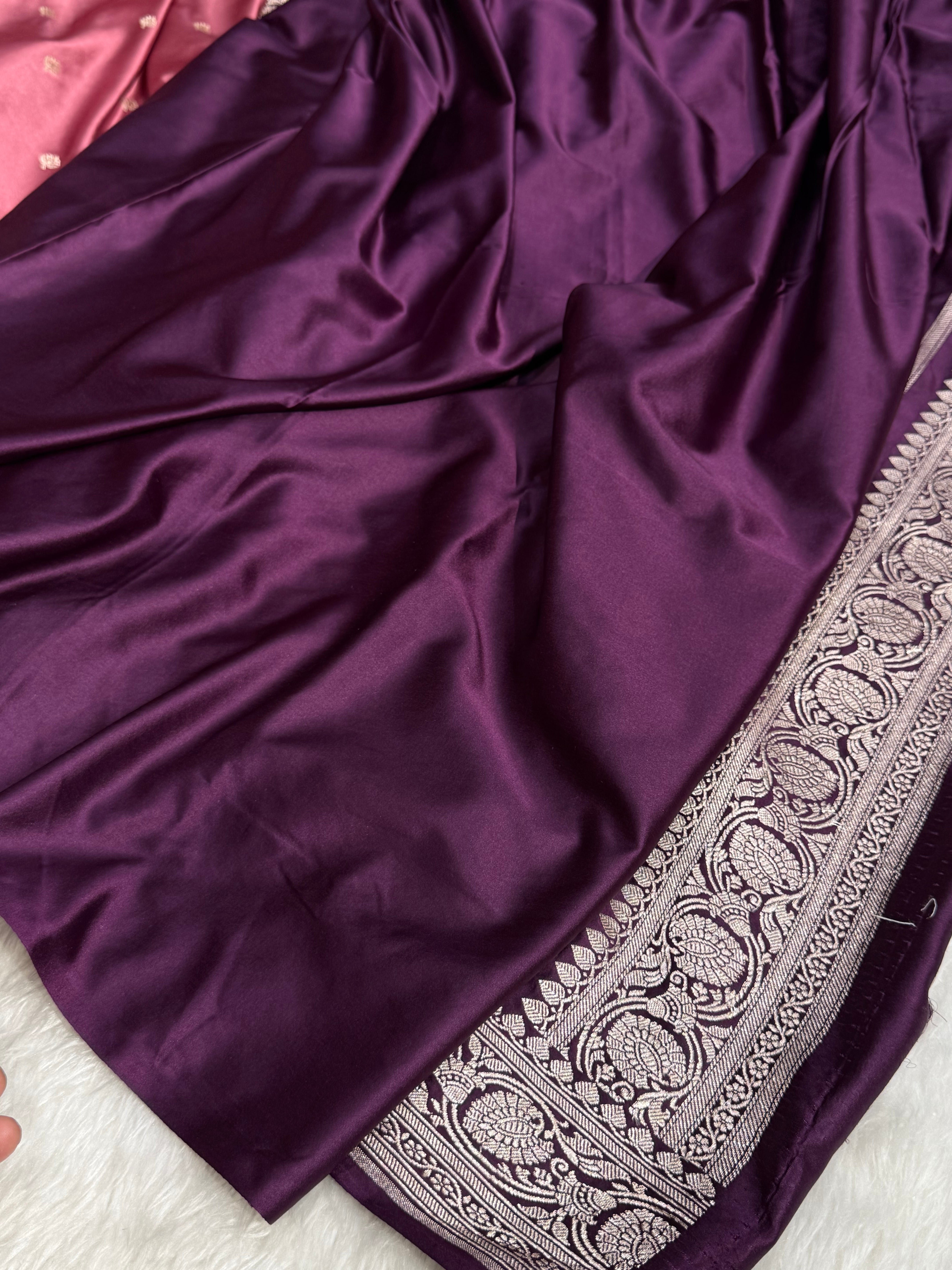 Booti Motif In Mauve -Wine Contrast Mashru Silk Saree