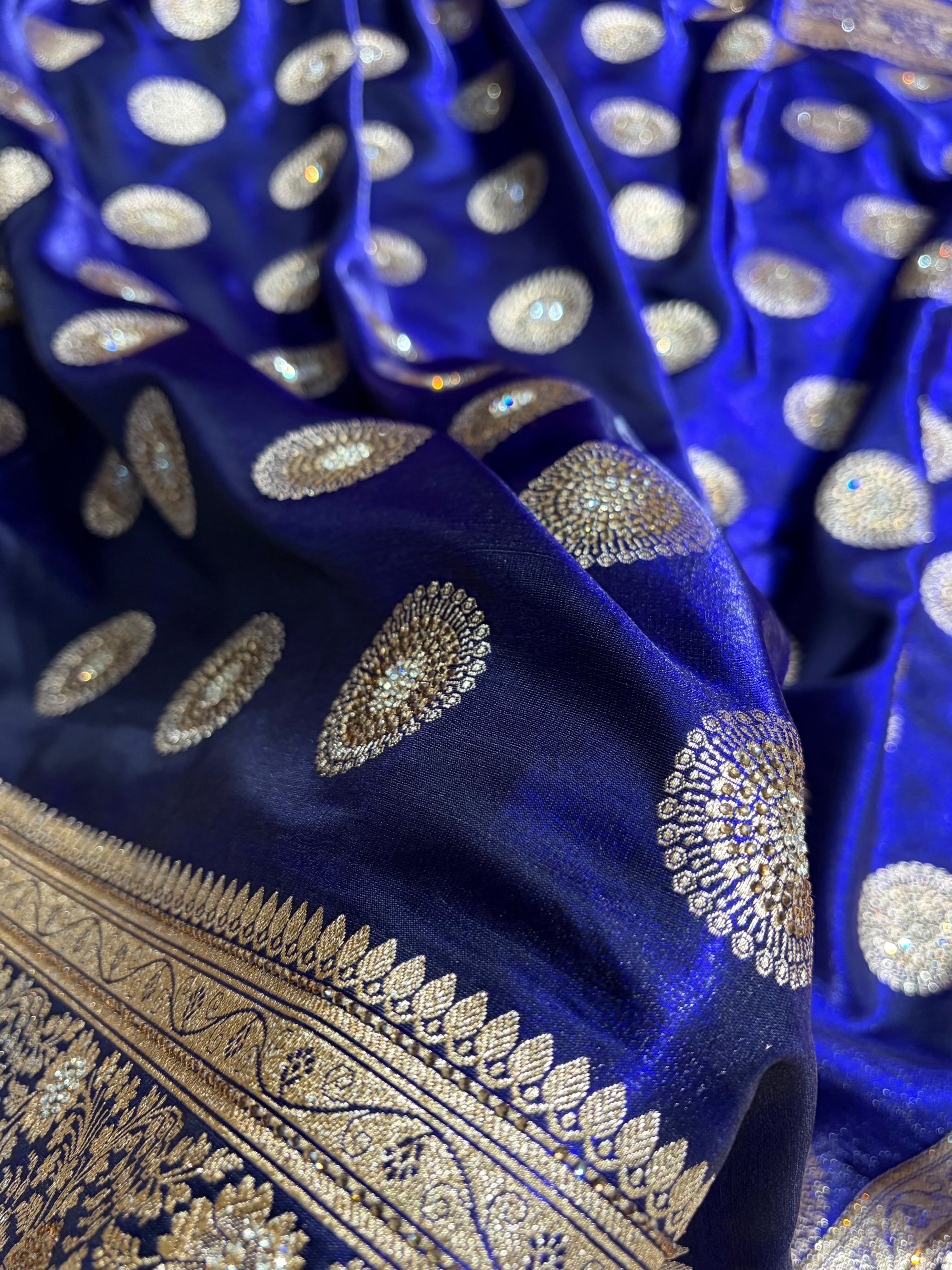 Royal Blue Shades Banarasi With Swarovski Stone Work Satin Silk Saree BSS33