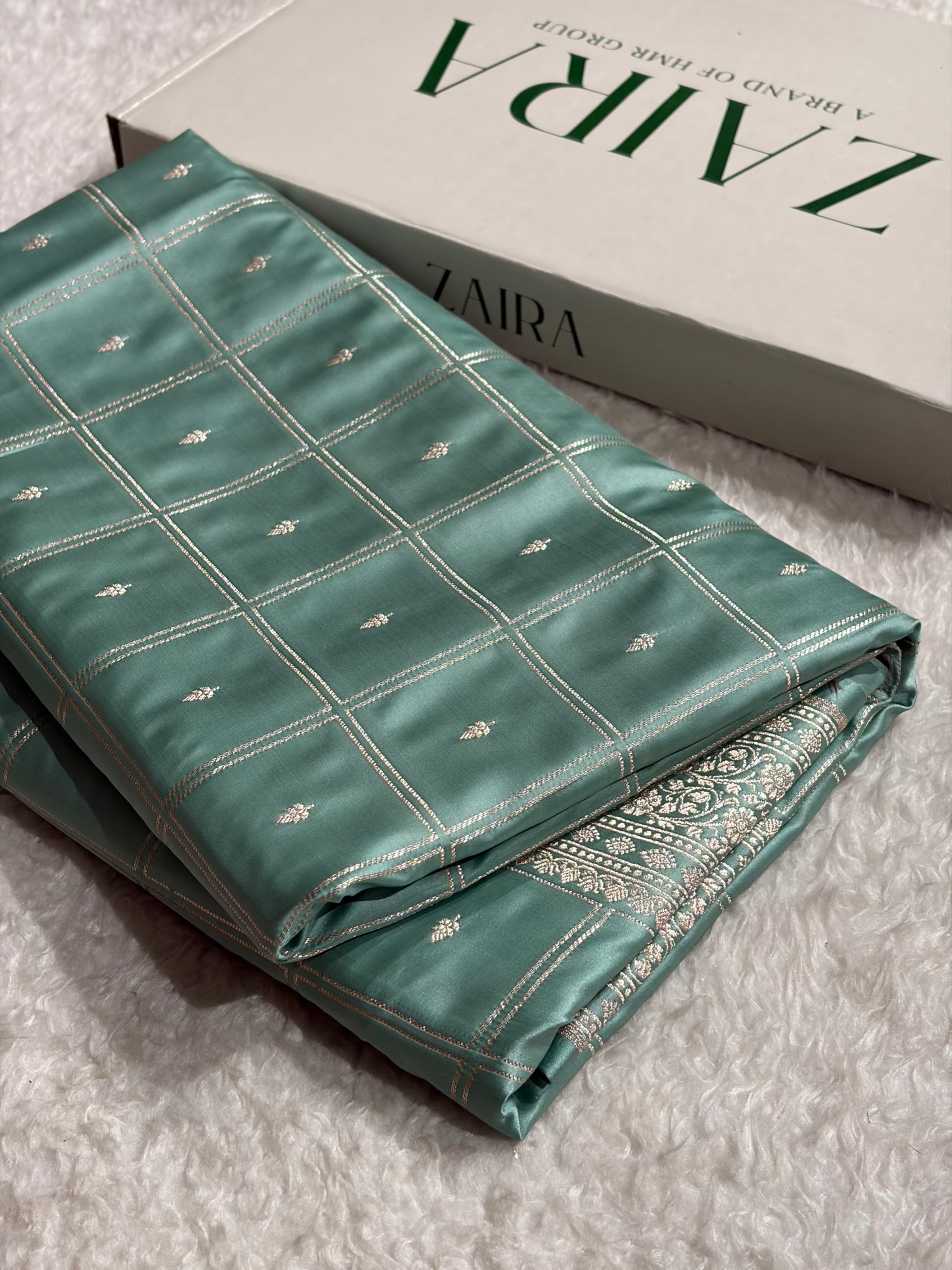 Sea Green Shades Banarasi With Floral Border Mashru Silk Saree MSM-124