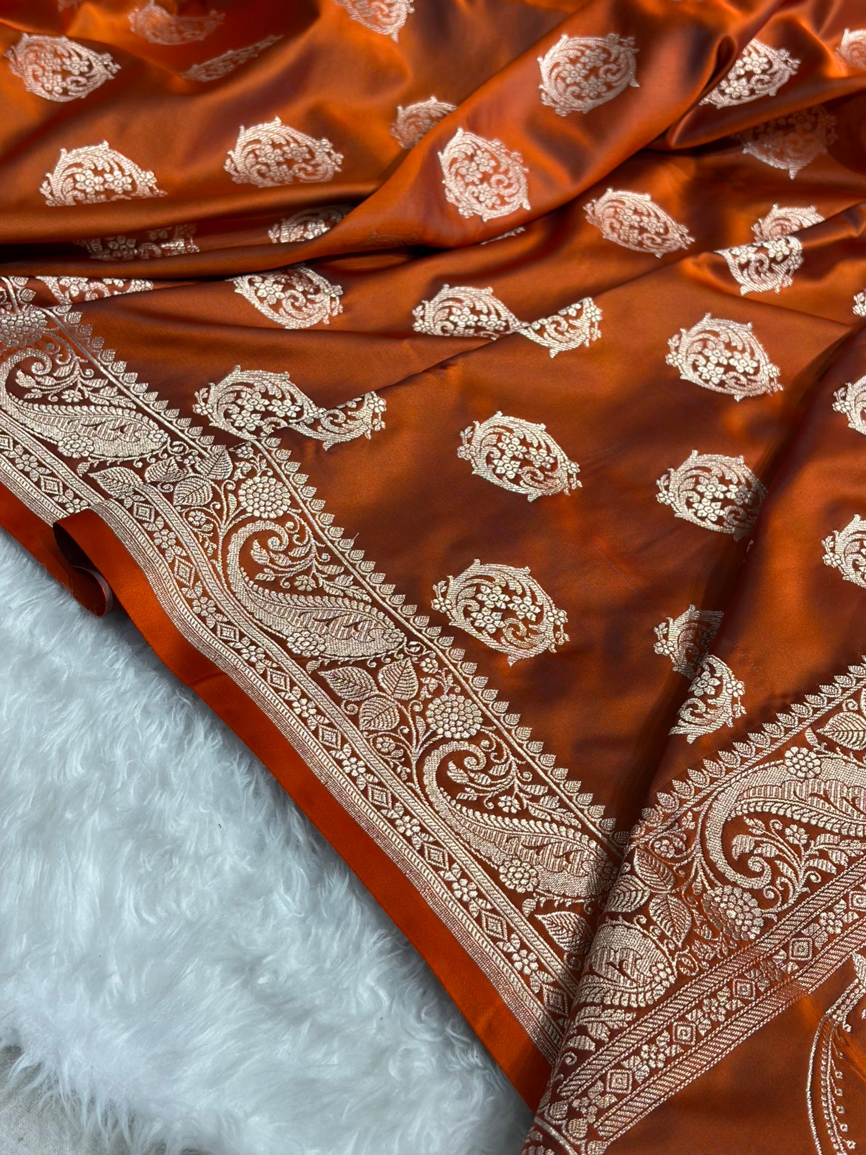Rust Shades Banarasi Boota Pattern Floral Mashru Silk Saree MSM-104