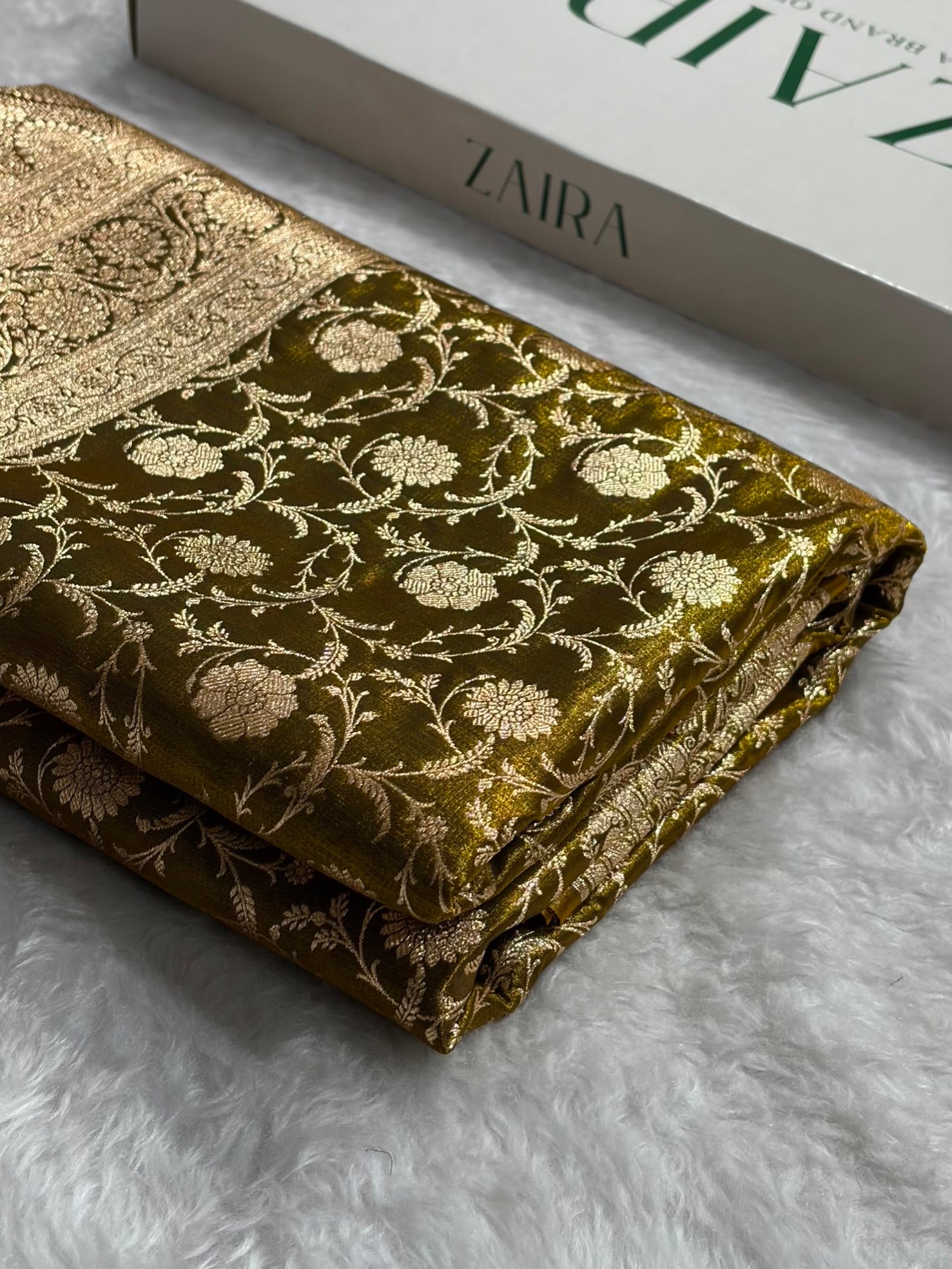 Ultra Light Weight Satin Silk Jaal in Mehendi Shades SS13