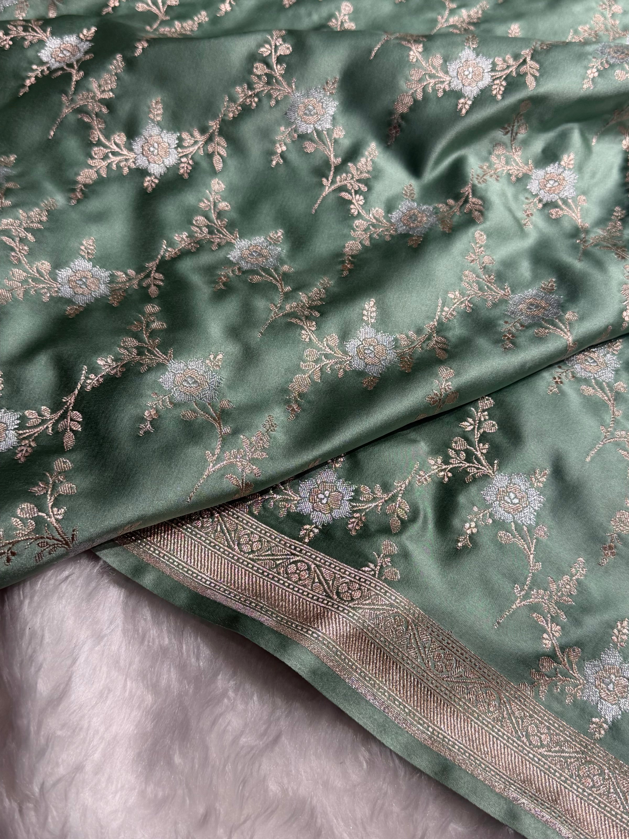 Mint Sea Green Minakari Jaal Mashru Silk Saree MS08