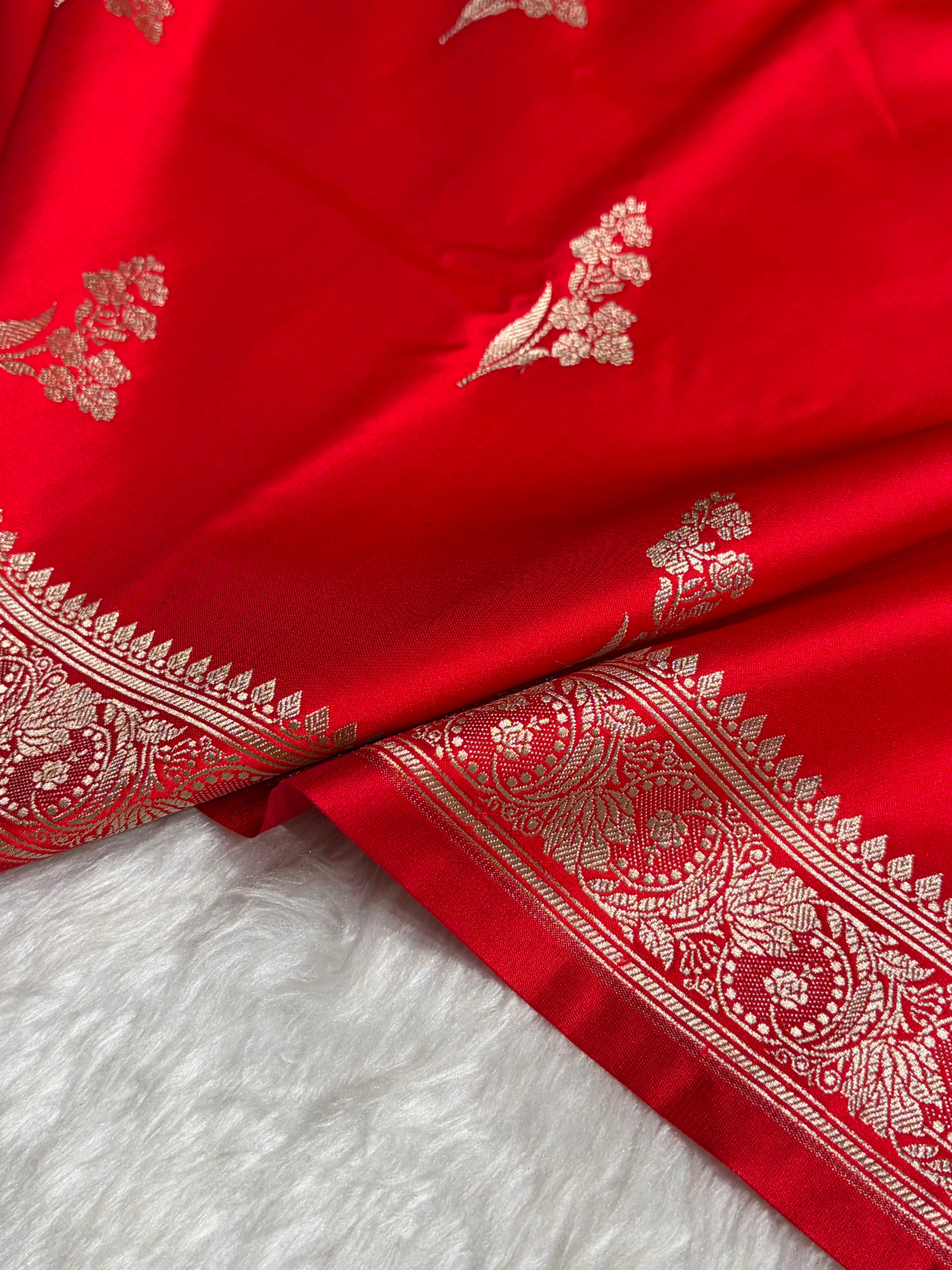 Red Boota With Floral Border Mashru Silk Saree MSM-97