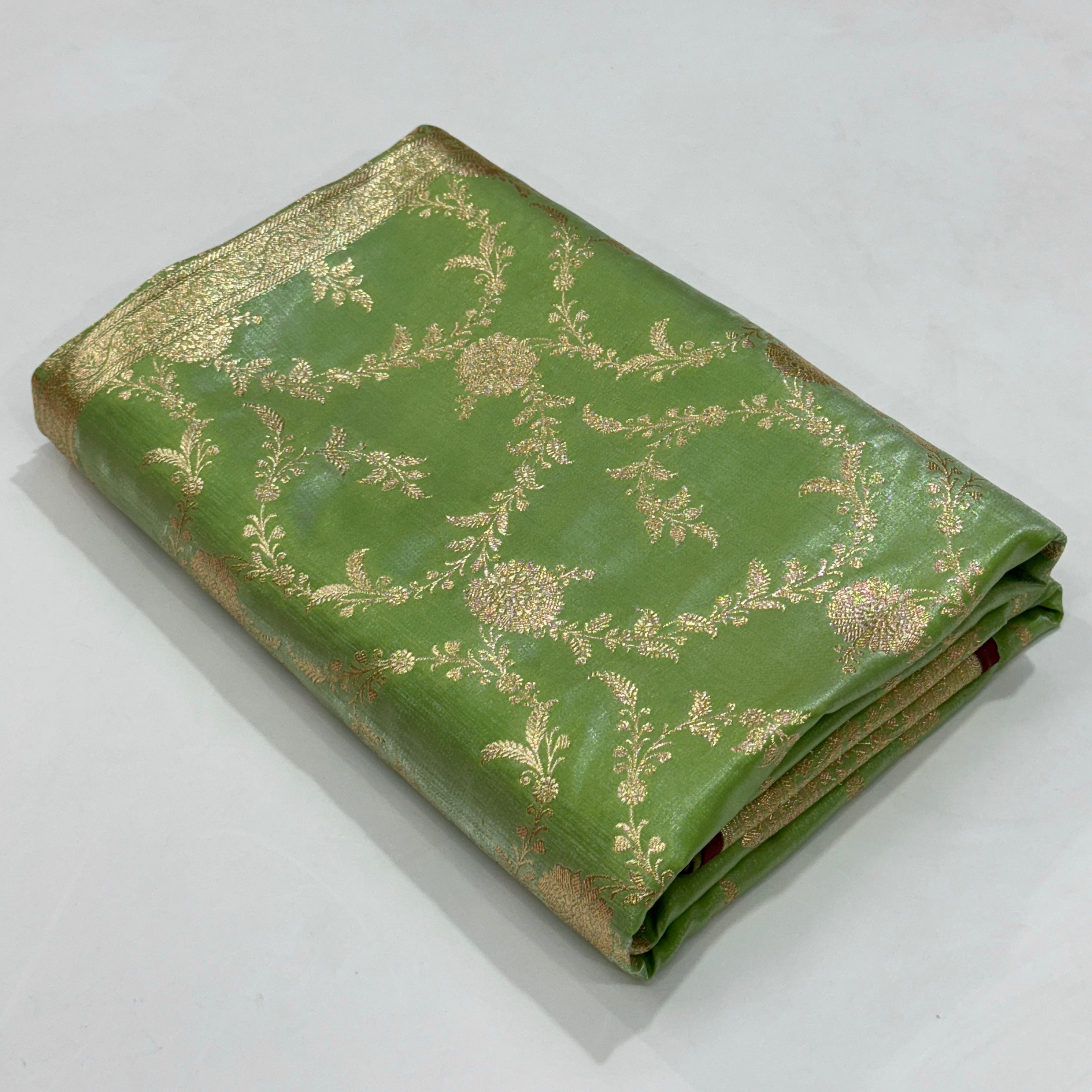 Ultra Light Weight Satin Silk Jaal in Light Pista Shades SS14