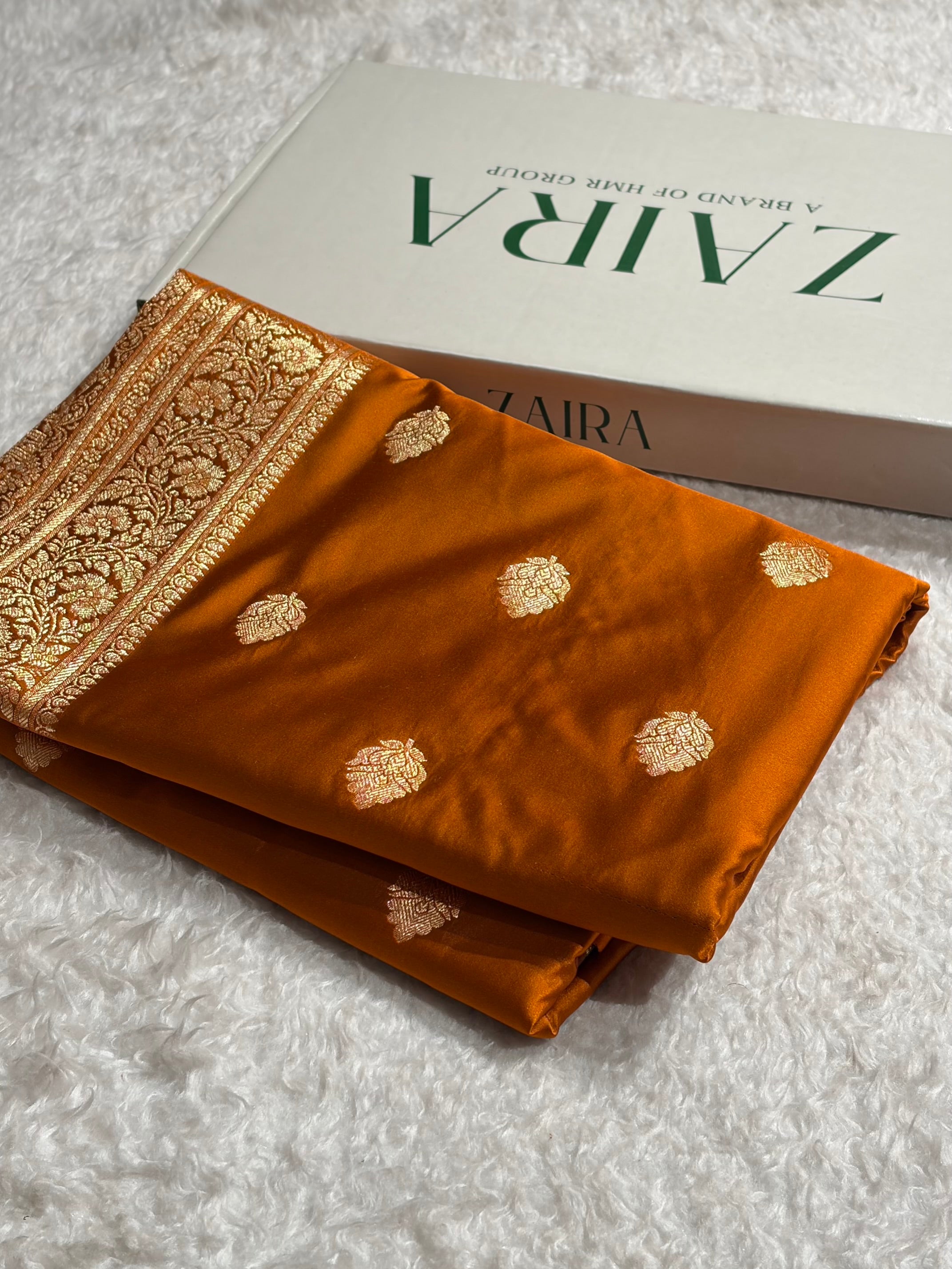 Rust Booti Pattern Satin Katan Silk Saree SK65