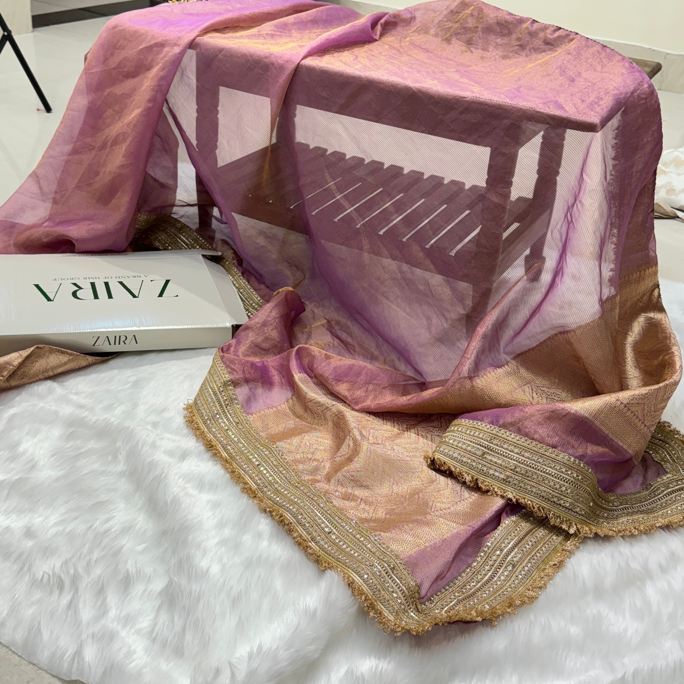 Lavender Shades Semi Pure Tissue Silk Saree with Gotta Patti TGP02