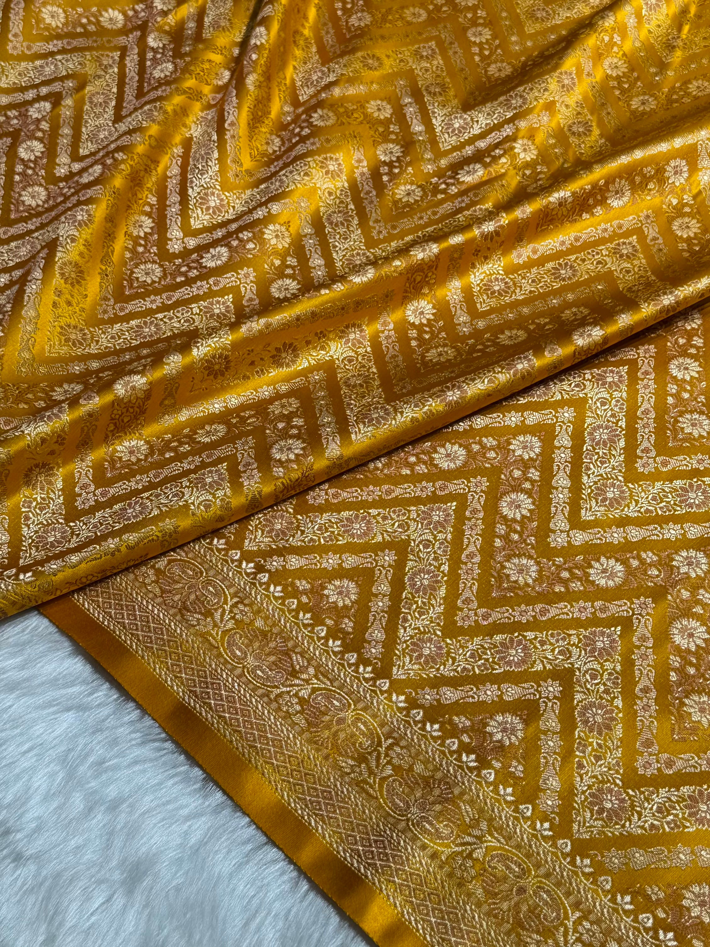 Mustard Jamawar Tanchoi With Minakari Jaal Katan Silk Saree SKTM-26
